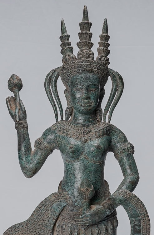 Apsara Statue - Antique Khmer Style Bronze Angkor Wat Apsara or Angel Statue - 62cm/25"