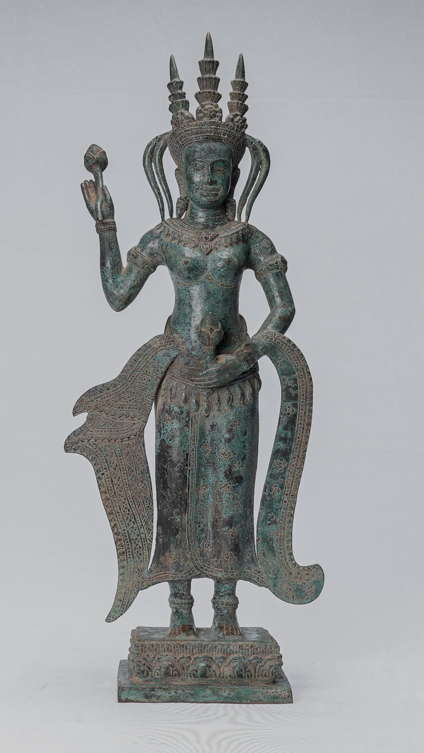 Apsara Statue - Antique Khmer Style Bronze Angkor Wat Apsara or Angel Statue - 62cm/25"