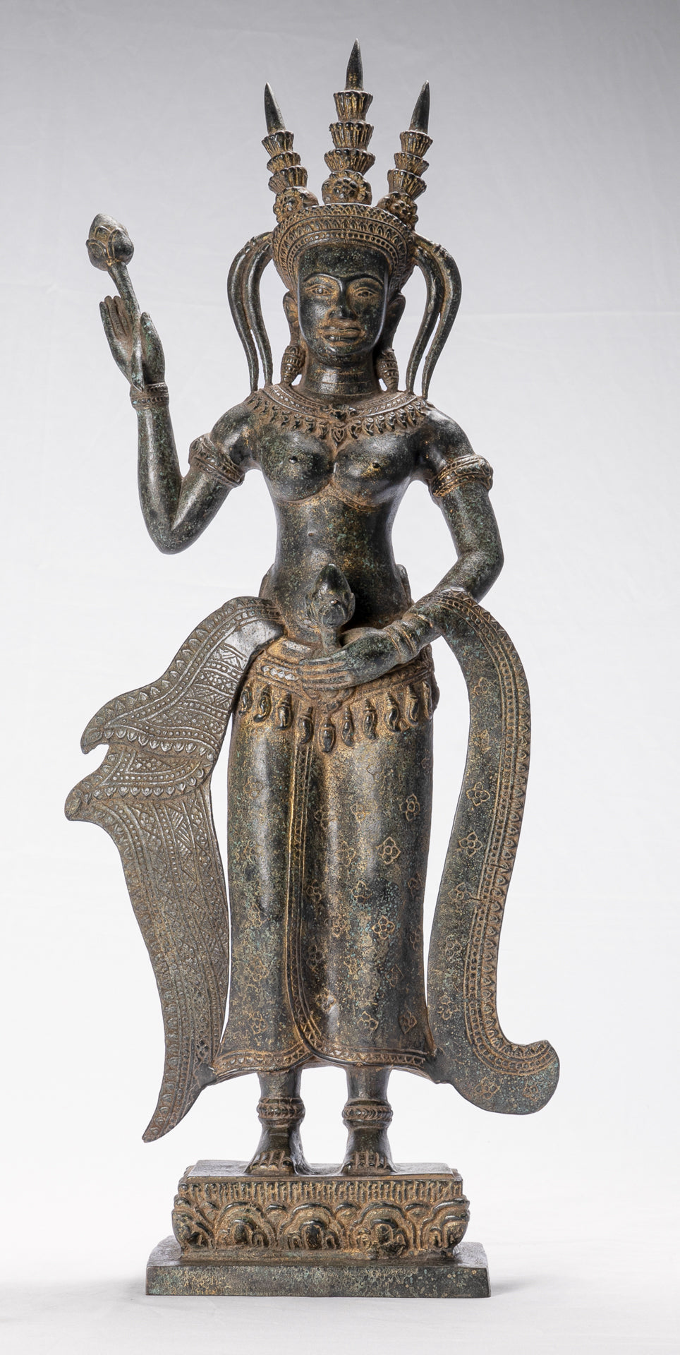 Apsara Statue - Antique Khmer Style Bronze Angkor Wat Apsara or Angel Statue - 61cm/24"