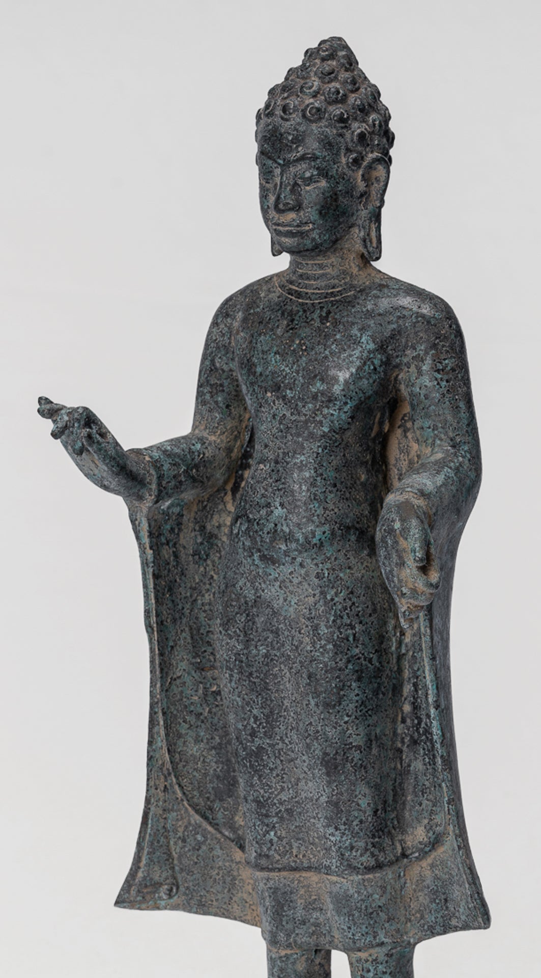 Buddha Statue - Antique Thai Style Dvaravati Bronze Standing Preaching Buddha Statue - 33cm/13"