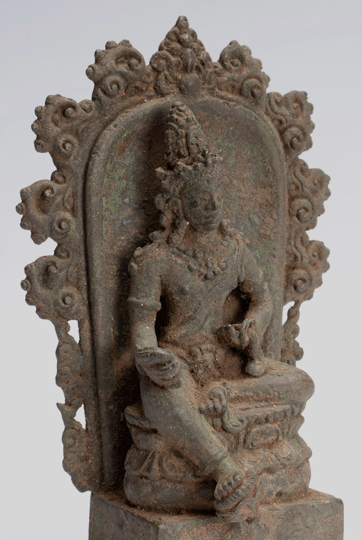 Shiva Statue - Antique Indonesian Style Bronze Javanese Enthroned Seated Shiva Statue -14cm/5"