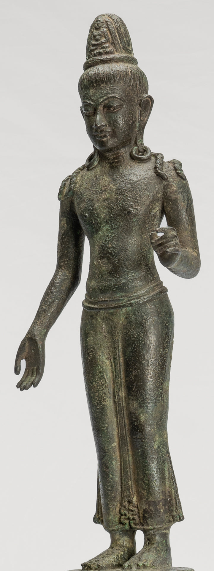 Antique Indonesian Style Javanese Majapahit Standing Bronze Lokeshvara Statue - Protector & Preserver - 44cm/18"