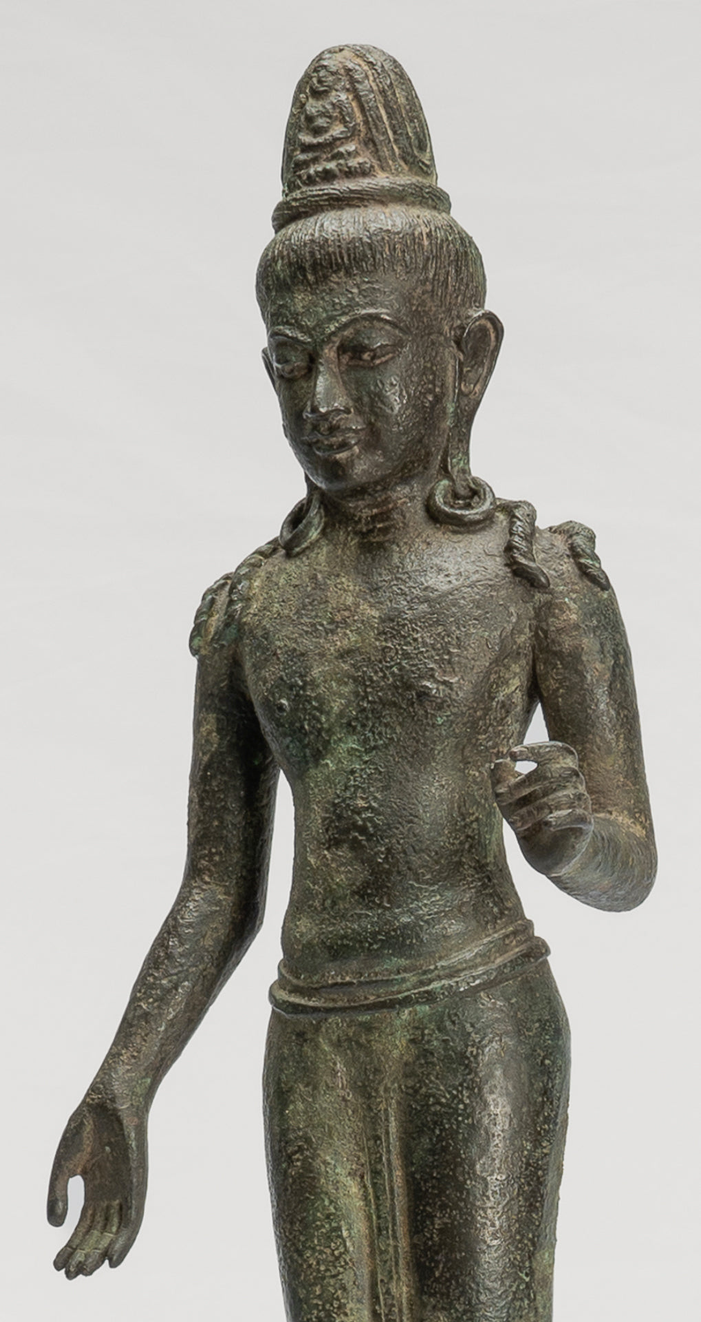 Antique Indonesian Style Javanese Majapahit Standing Bronze Lokeshvara Statue - Protector & Preserver - 44cm/18"