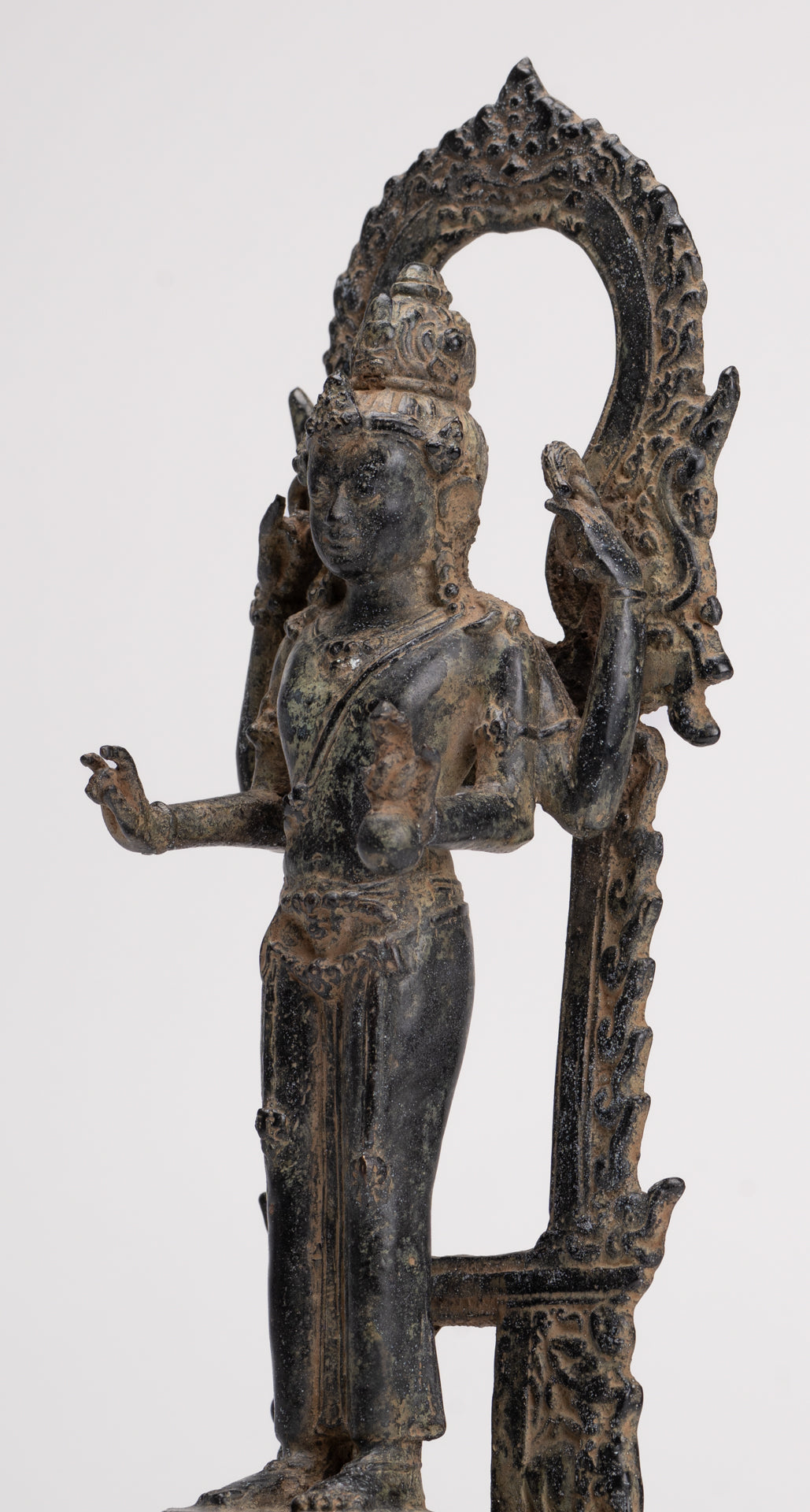 Vishnu - Antique Indonesian Style Majapahit Standing Bronze Vishnu Statue - 24cm/10"