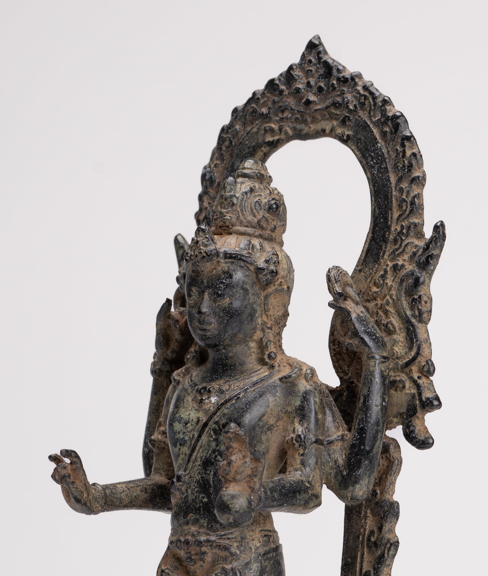 Vishnu - Antique Indonesian Style Majapahit Standing Bronze Vishnu Statue - 24cm/10"