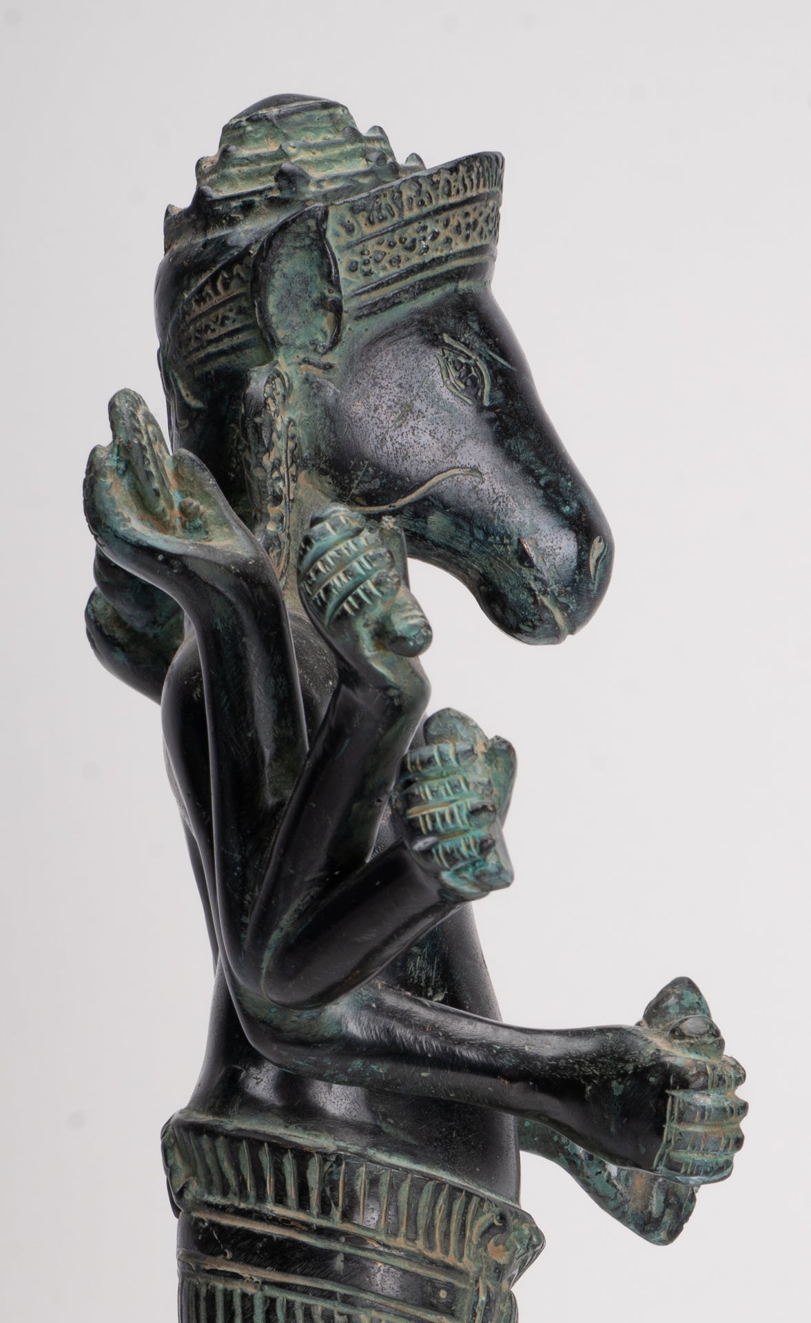 Kalkin Statue - Antique Khmer Style Mounted Bronze Hayagriva Kalkin Horse of Vishnu - 51cm/20"