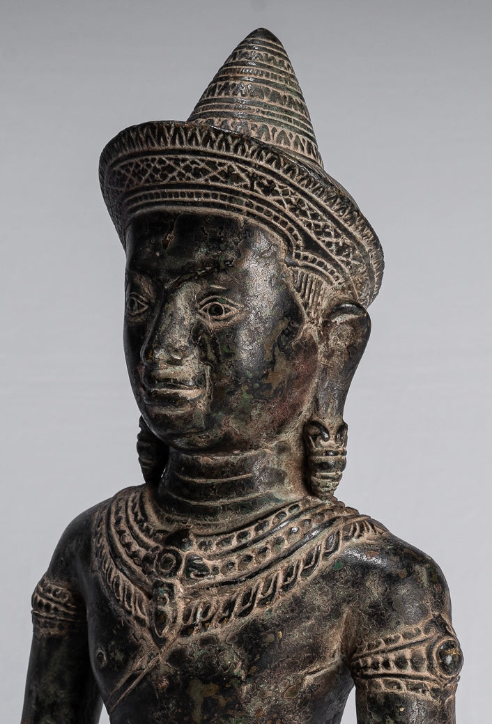 Buddha Statue - Antique Khmer Style Bronze Seated Amitbha Meditation Buddha Statue - 34cm/14"