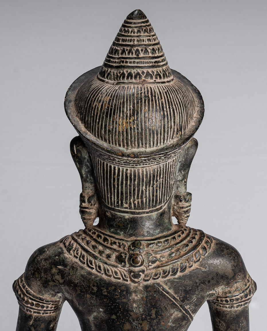 Buddha Statue - Antique Khmer Style Bronze Seated Amitbha Meditation Buddha Statue - 34cm/14"