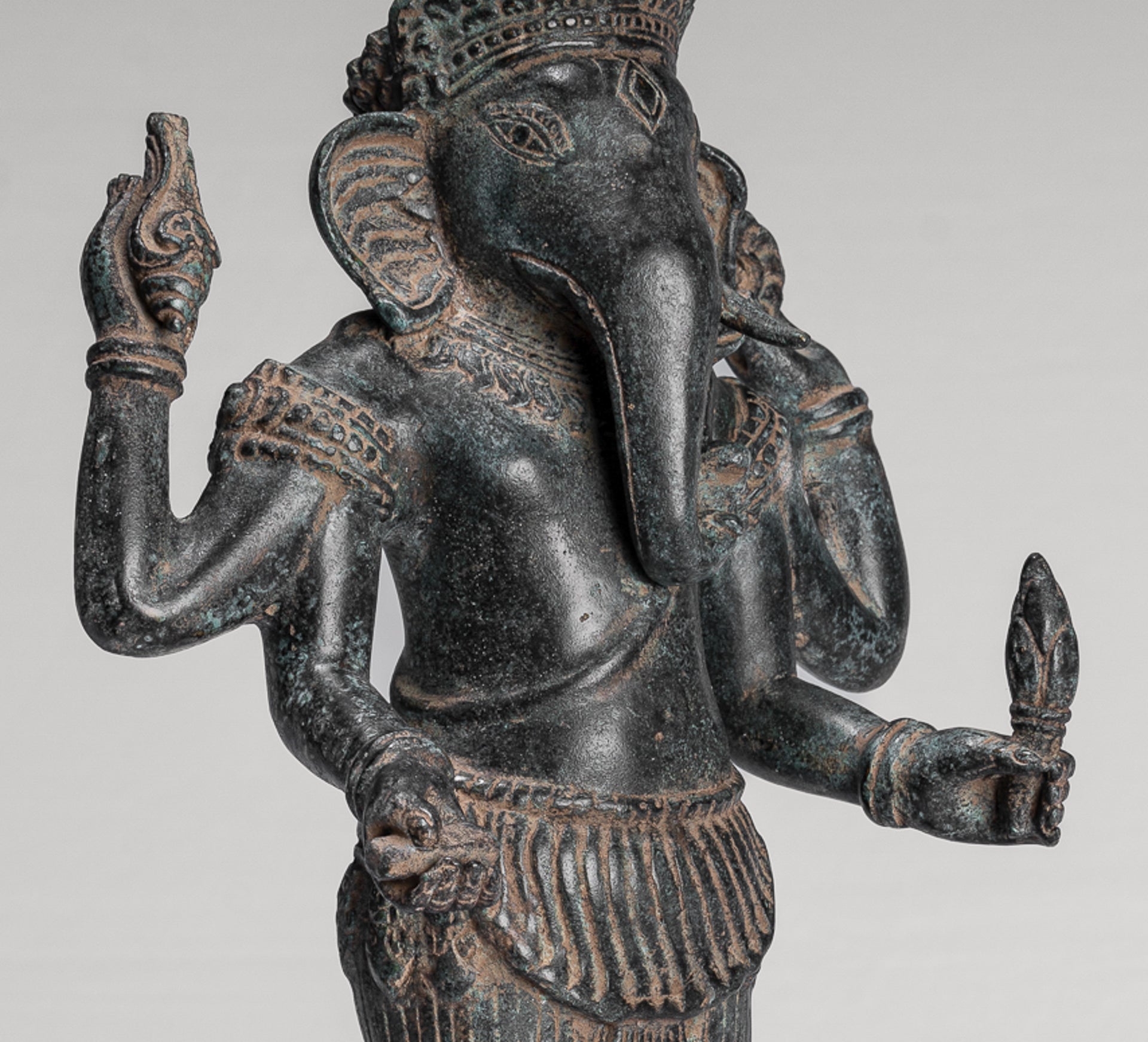 Ganesha Statue - Antique Khmer Style Standing Bronze Bayon Ganesh Statue - 40cm/16"