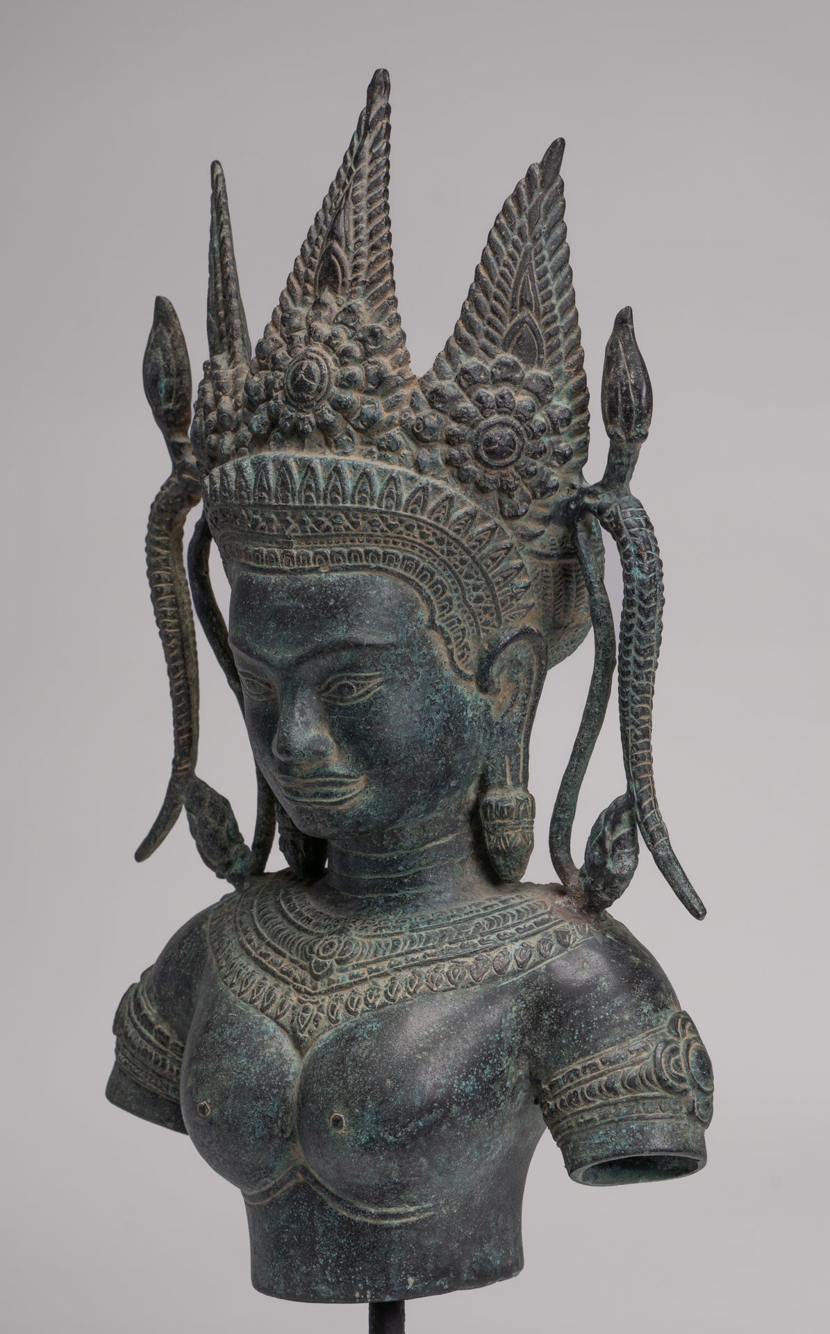 Antique Khmer Style Bronze Angkor Wat Apsara Torso or Angel Statue - 56cm/22"