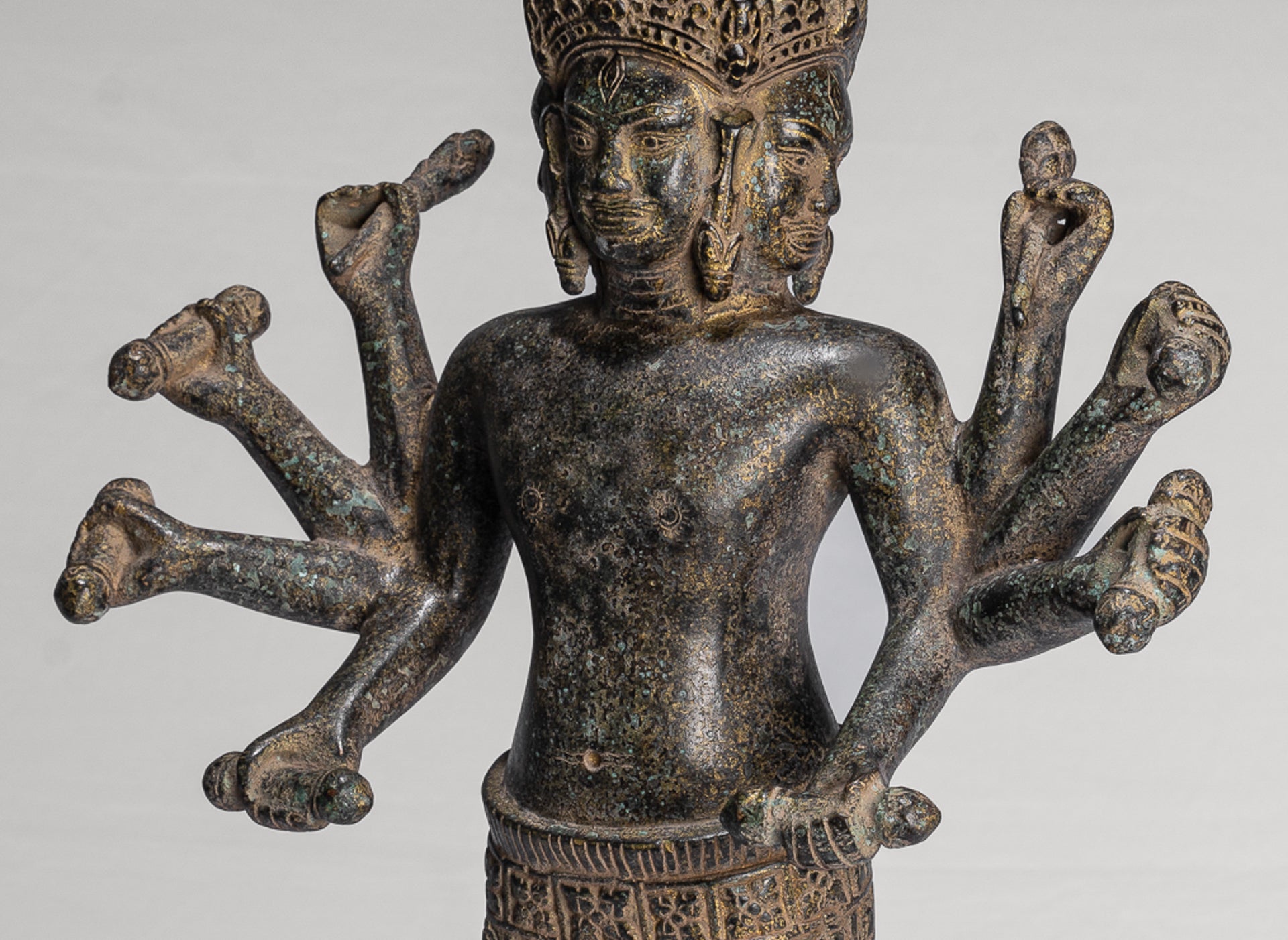 Antique Khmer Style Koh Ker Standing Bronze Brahma - Hindu God Creation - 49cm/20"