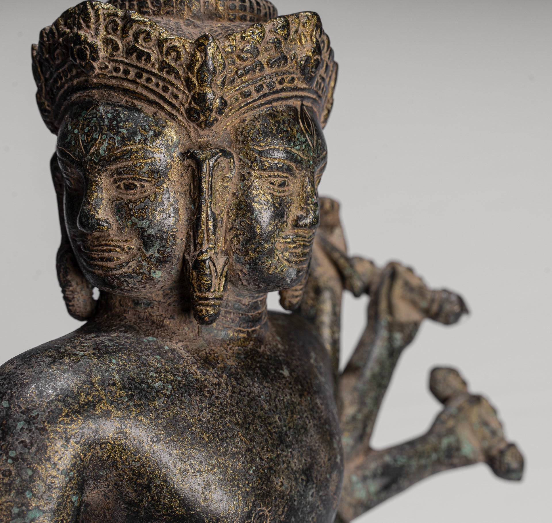 Antique Khmer Style Koh Ker Standing Bronze Brahma - Hindu God Creation - 49cm/20"