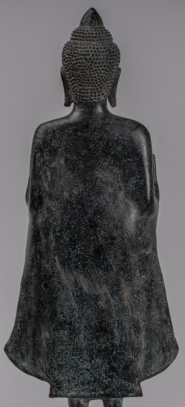 Buddha Statue - Antique Khmer Style Bronze Standing Abhaya Protection Buddha Statue - 49cm/20"