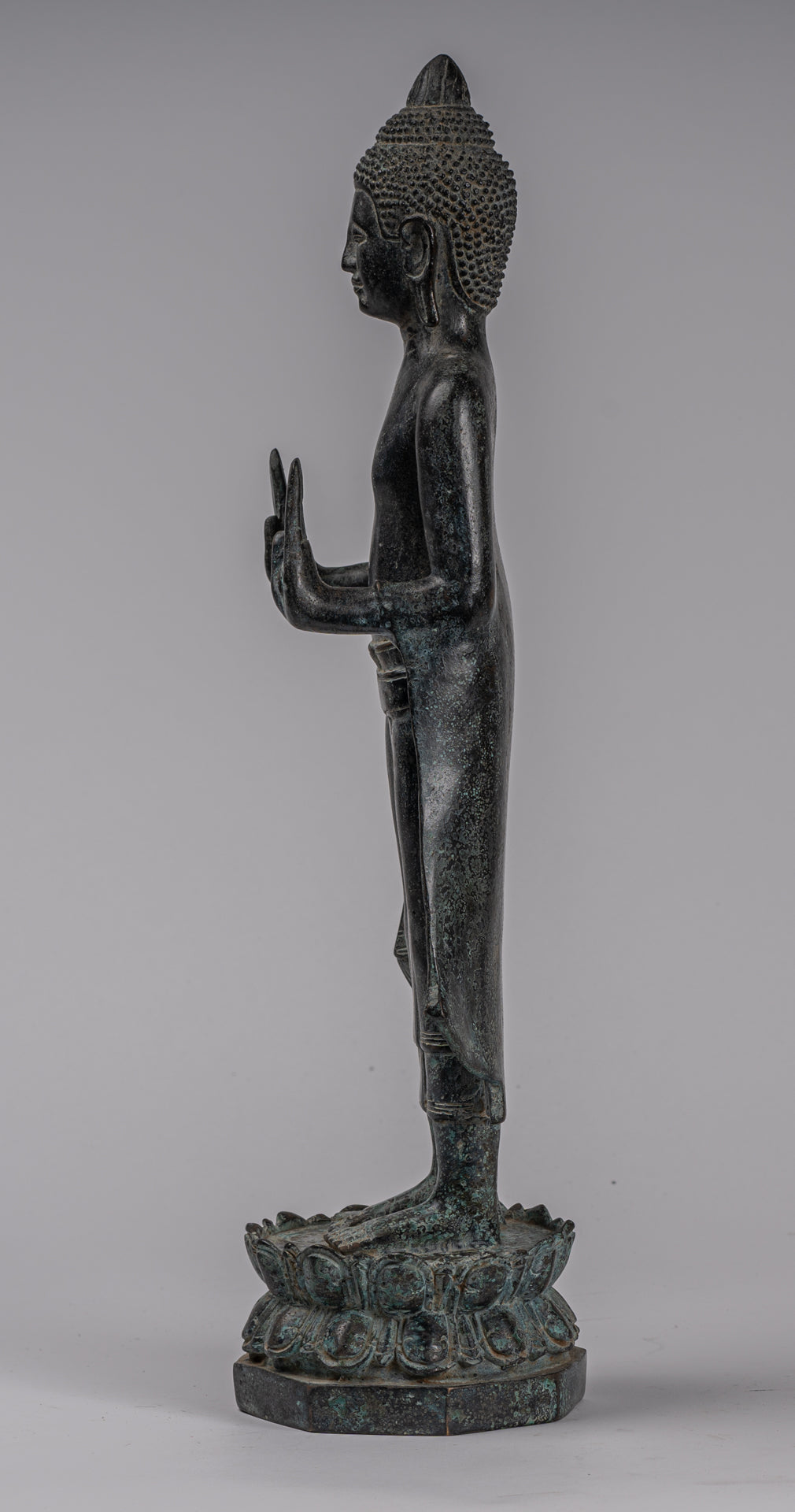 Buddha Statue - Antique Khmer Style Bronze Standing Abhaya Protection Buddha Statue - 49cm/20"