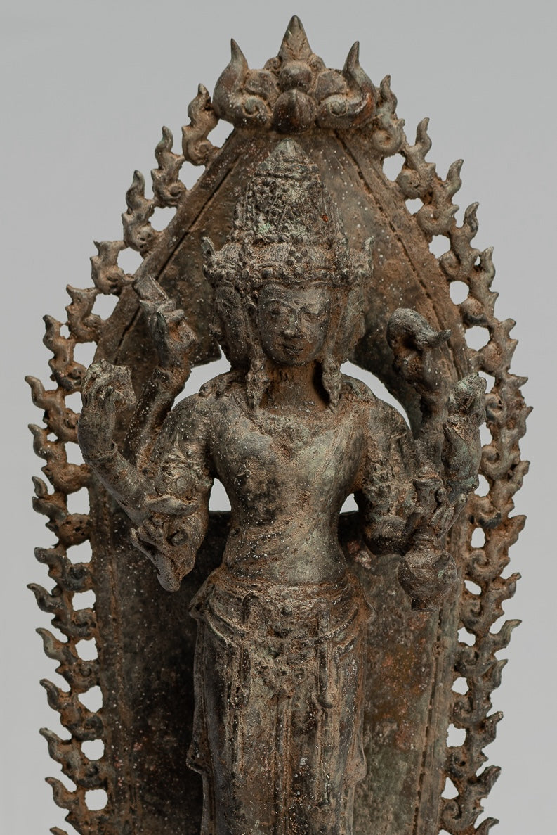 Brahma Statue - Antique Indonesian Style Majapahit Standing Bronze Brahma Statue - 32cm/13"