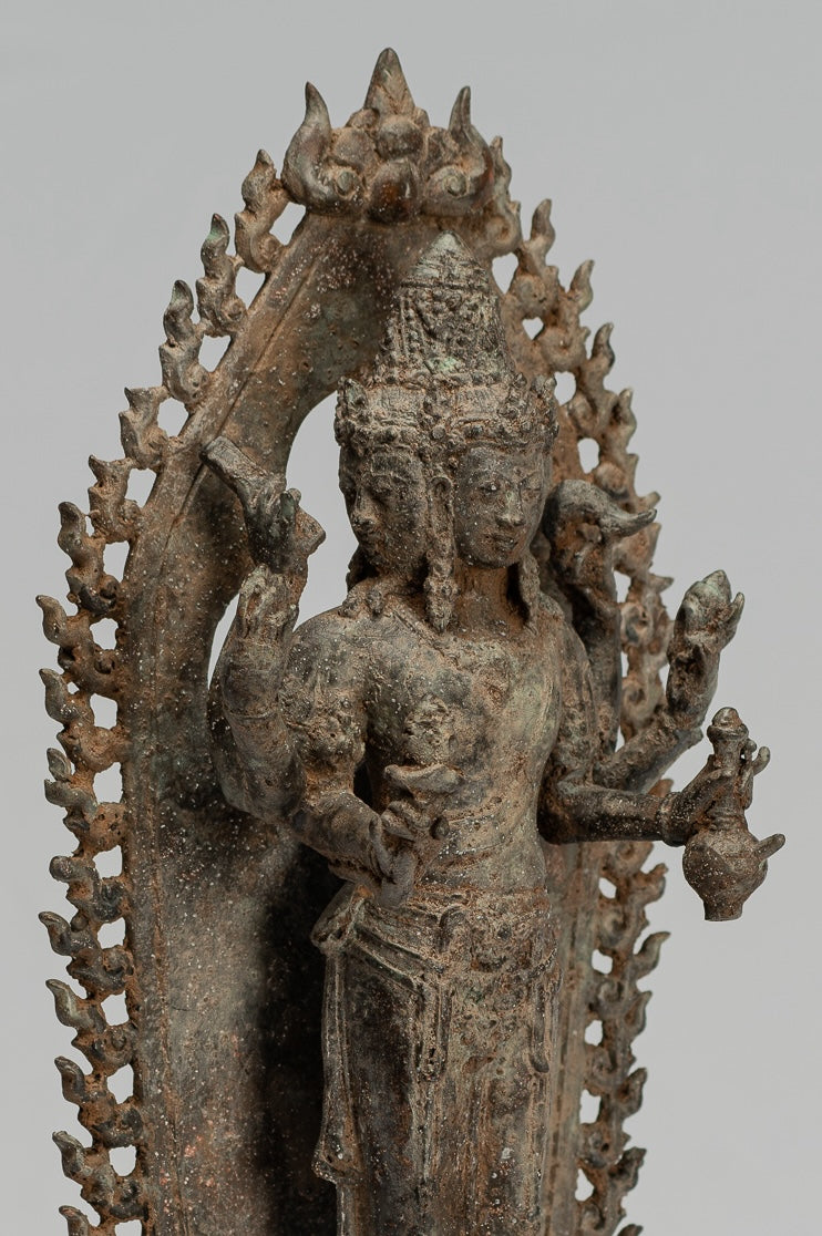 Brahma Statue - Antique Indonesian Style Majapahit Standing Bronze Brahma Statue - 32cm/13"