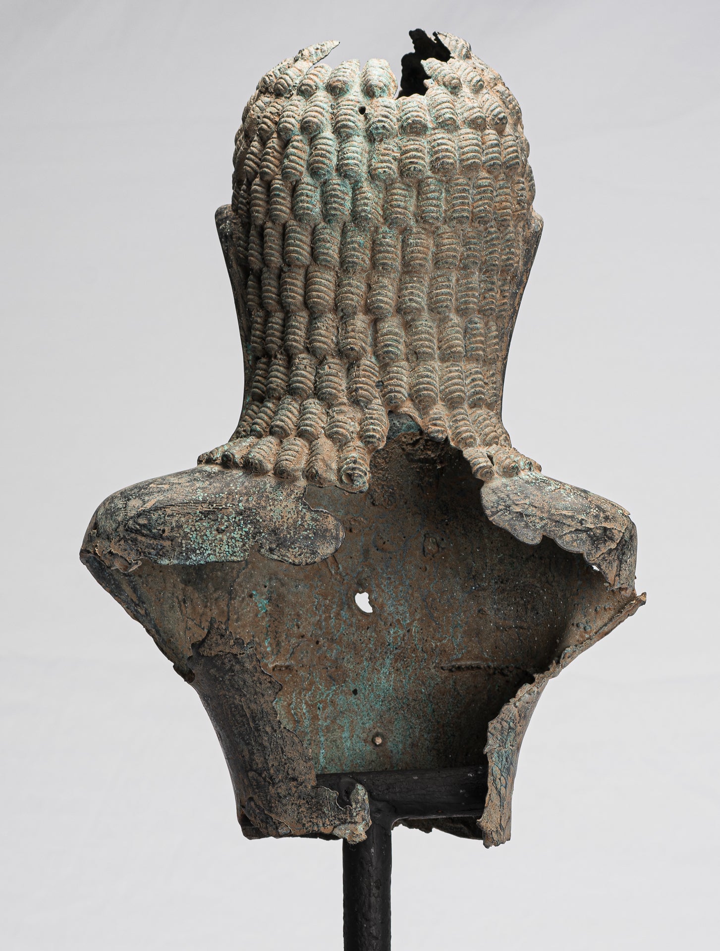 Buddha Statue - Antique Khmer Style Mounted Bronze Phnom Da Buddha Head Statue - 54cm/22")