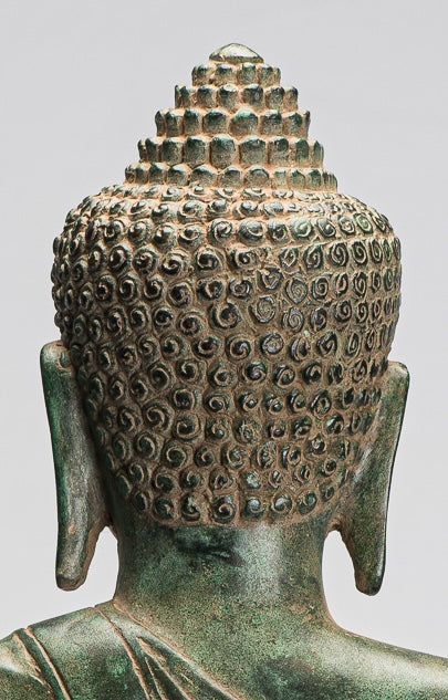 Buddha Statue - Antique Khmer Style Bronze Buddha Statue Dharmachakra Teaching Mudra - 51cm/20"