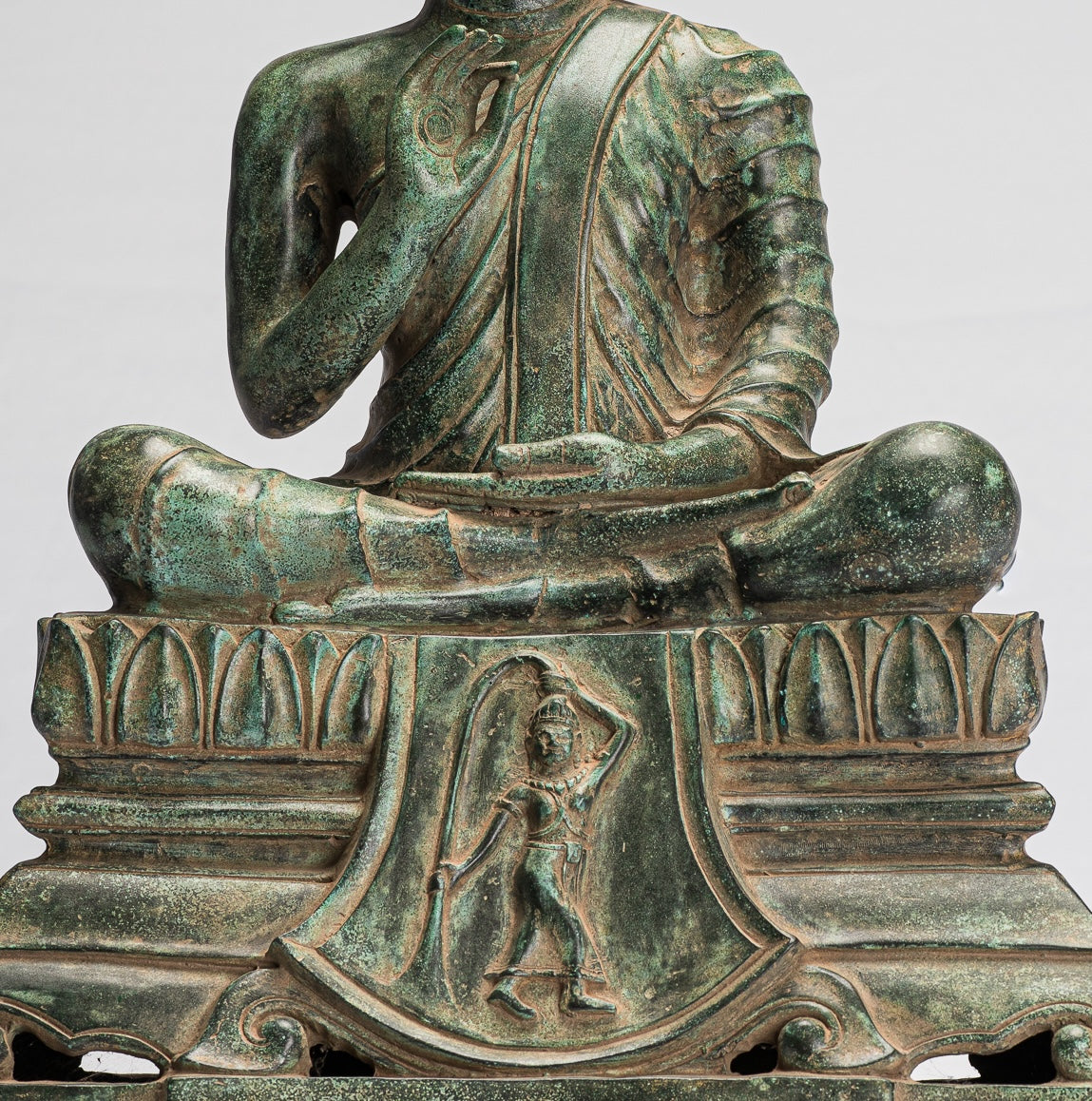 Buddha Statue - Antique Khmer Style Bronze Buddha Statue Dharmachakra Teaching Mudra - 51cm/20"