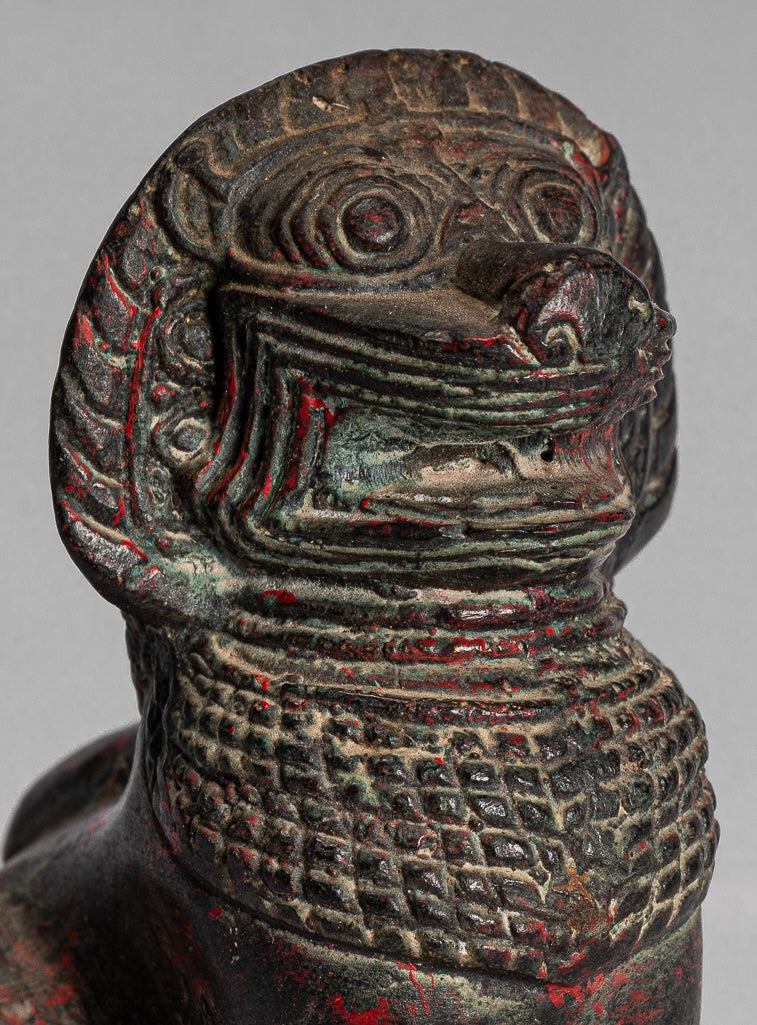 Temple Lion - Antique Khmer Style Bronze Standing Temple Guardian or Lion - 12cm/5"