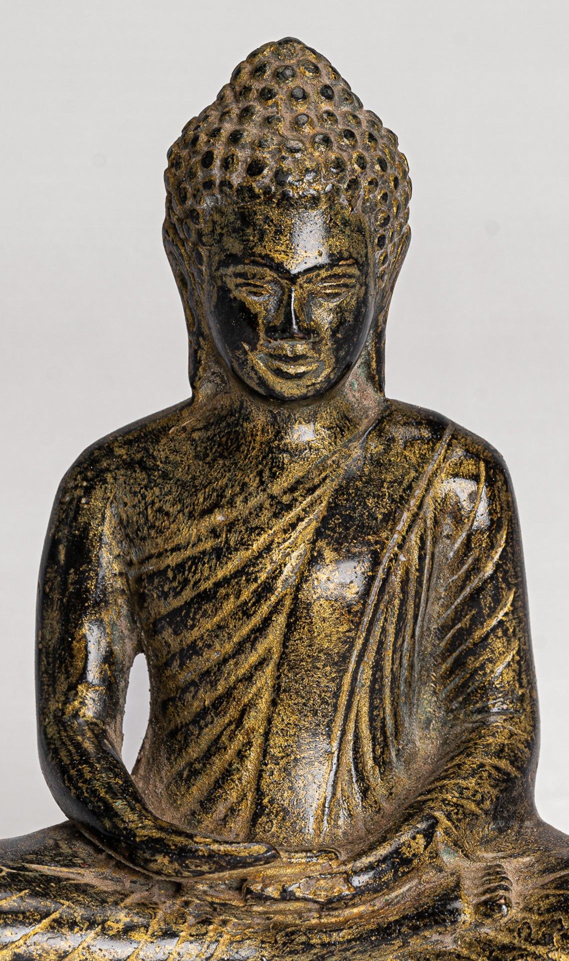 Antique Khmer Style Bronze Seated Meditation Angkor Buddha Statue -13.5cm/5"