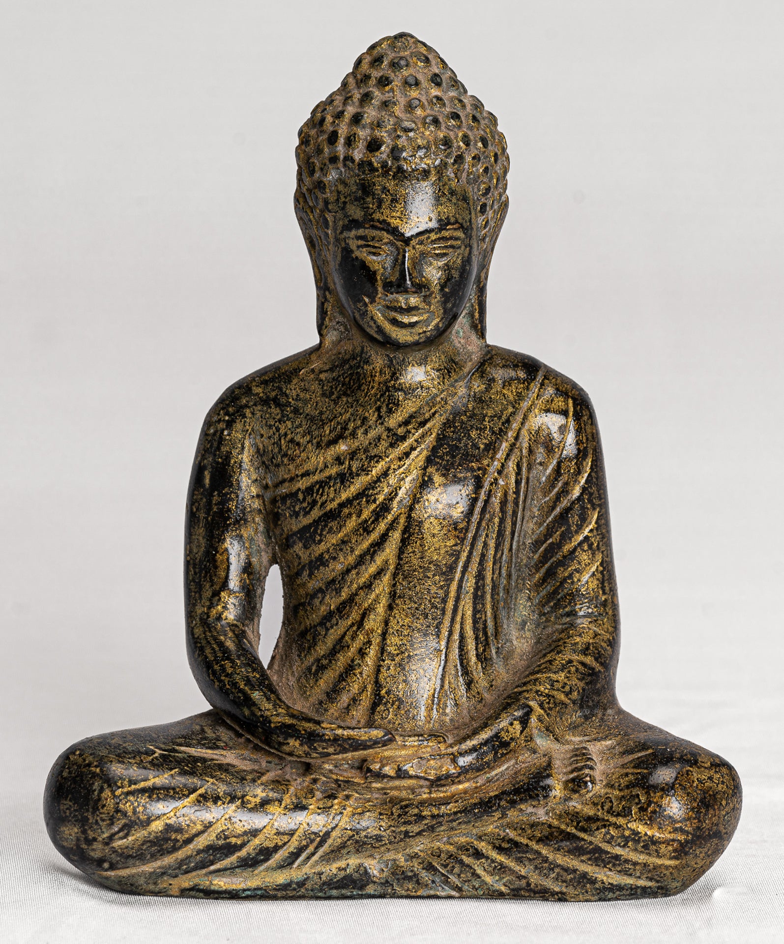 Antique Khmer Style Bronze Seated Meditation Angkor Buddha Statue -13.5cm/5"