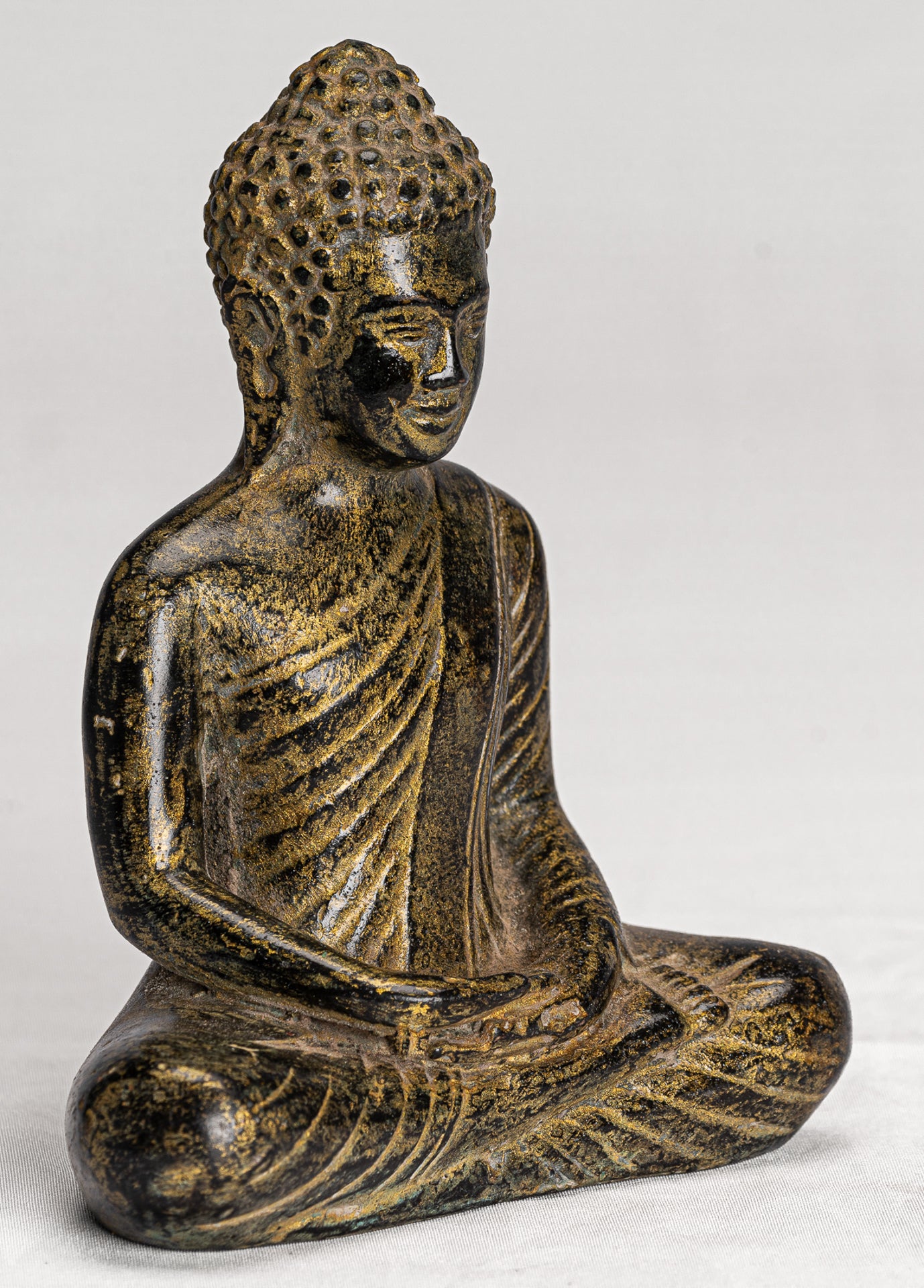 Antique Khmer Style Bronze Seated Meditation Angkor Buddha Statue -13.5cm/5"
