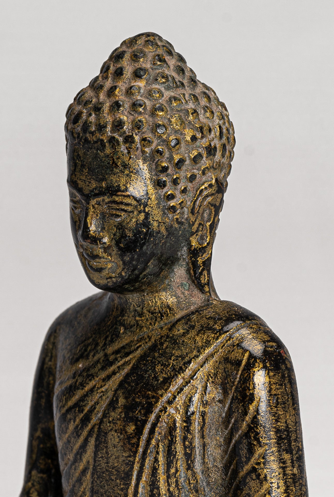 Antique Khmer Style Bronze Seated Meditation Angkor Buddha Statue -13.5cm/5"