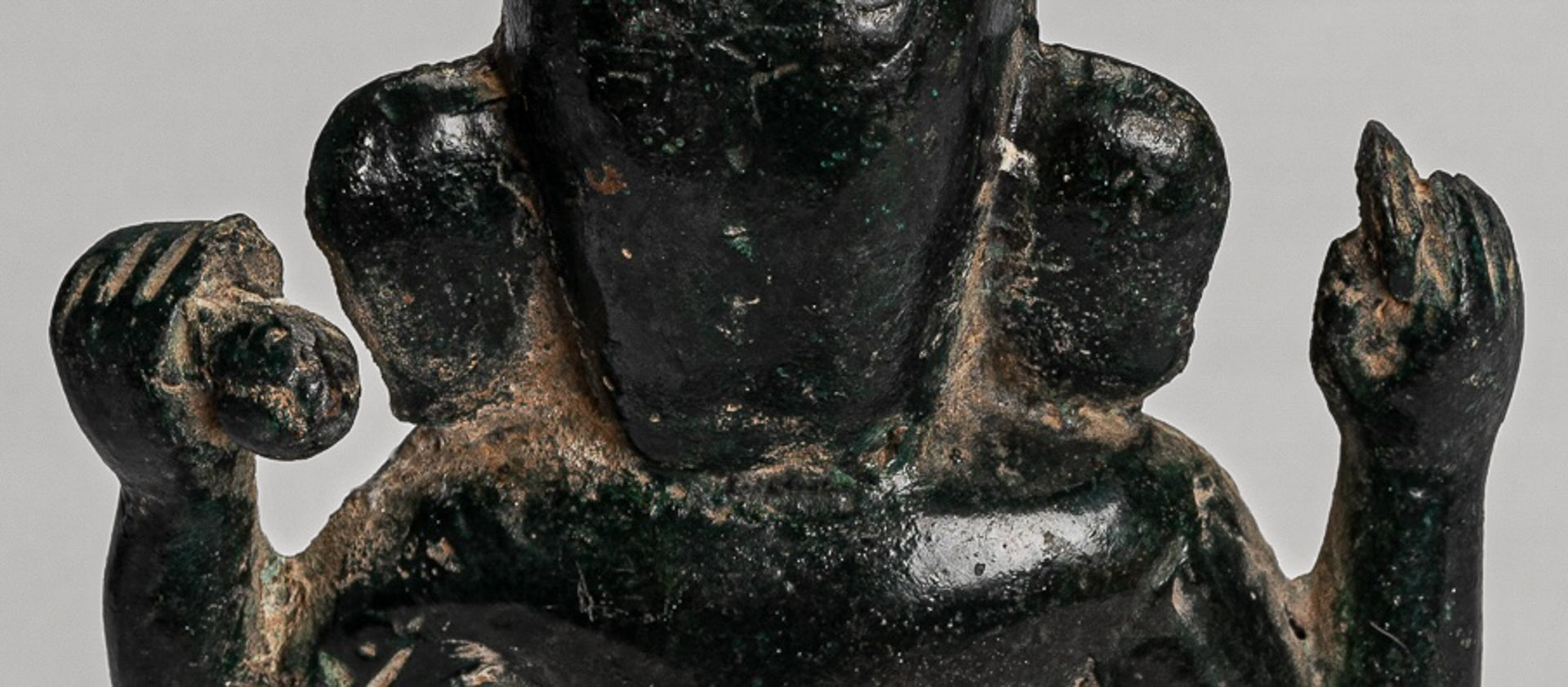 Ganesha Statue - Antique Vietnamese Style Bronze Standing Cham Four-Arm Ganesha Statue - 20cm/8"