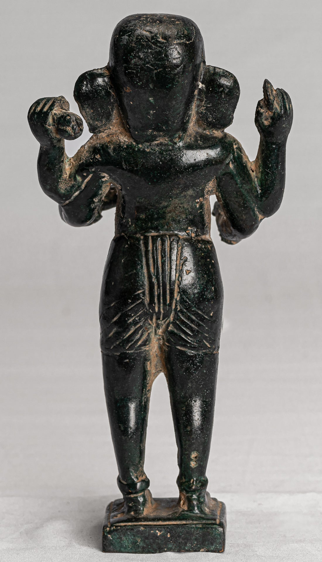 Ganesha Statue - Antique Vietnamese Style Bronze Standing Cham Four-Arm Ganesha Statue - 20cm/8"