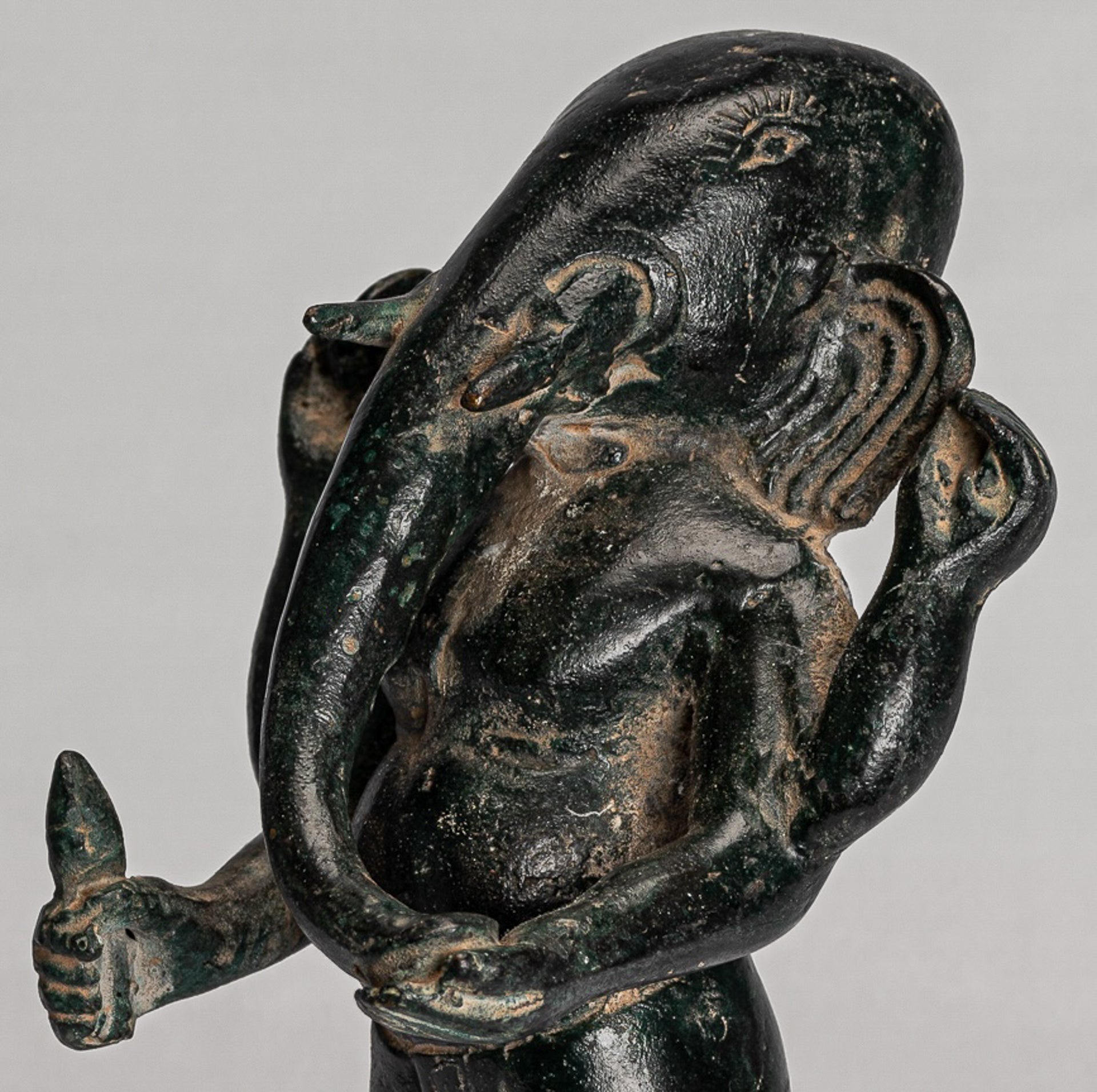 Ganesha Statue - Antique Vietnamese Style Bronze Standing Cham Four-Arm Ganesha Statue - 20cm/8"