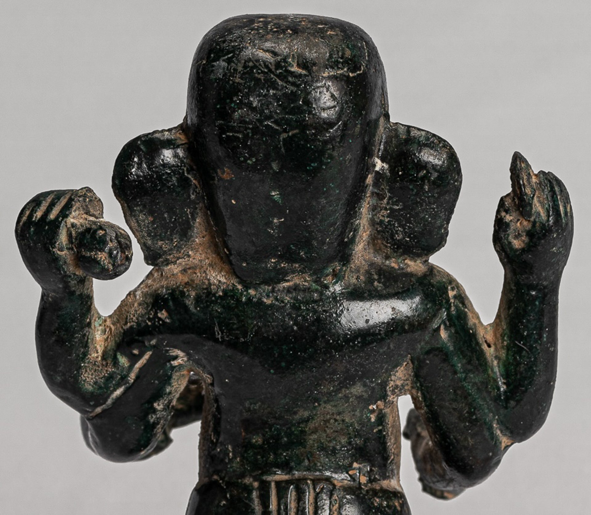 Ganesha Statue - Antique Vietnamese Style Bronze Standing Cham Four-Arm Ganesha Statue - 20cm/8"