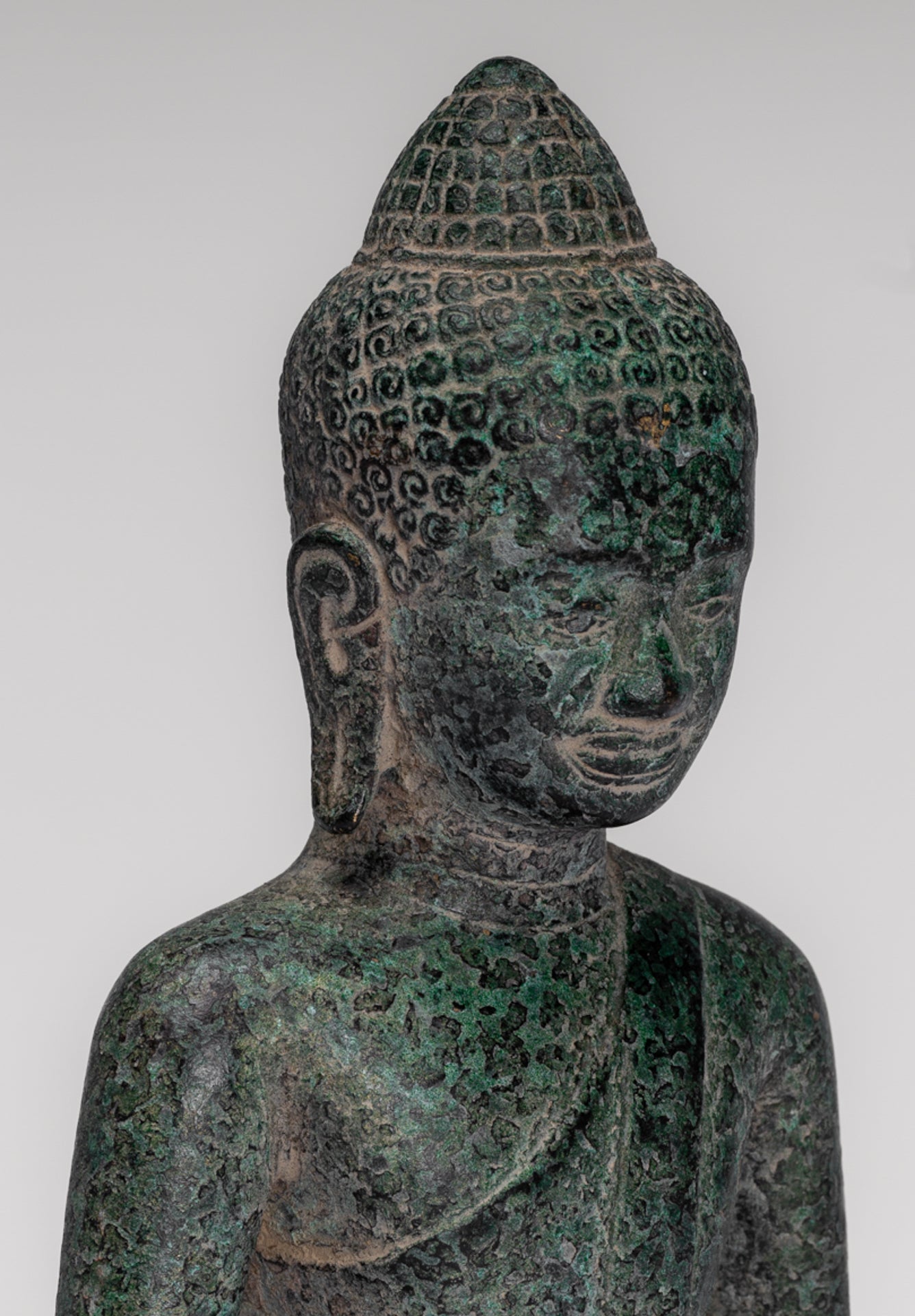 Buddha Statue - Antique Khmer Style Bronze Meditation Buddha Statue - 18cm/7"