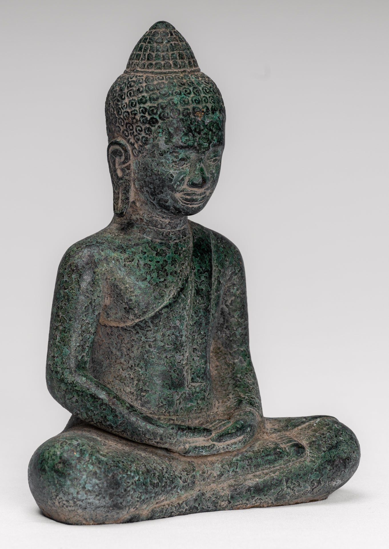 Buddha Statue - Antique Khmer Style Bronze Meditation Buddha Statue - 18cm/7"