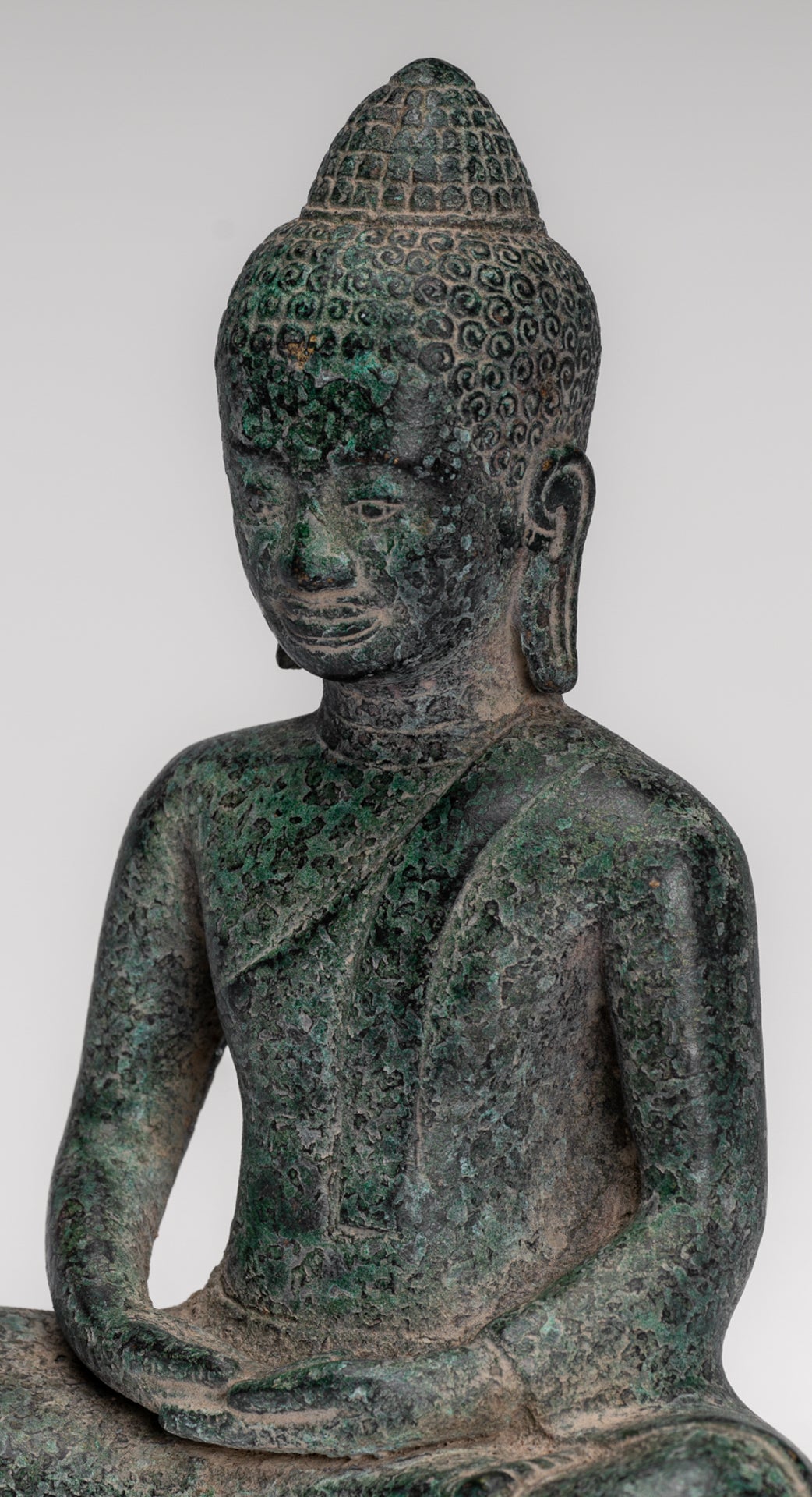 Buddha Statue - Antique Khmer Style Bronze Meditation Buddha Statue - 18cm/7"