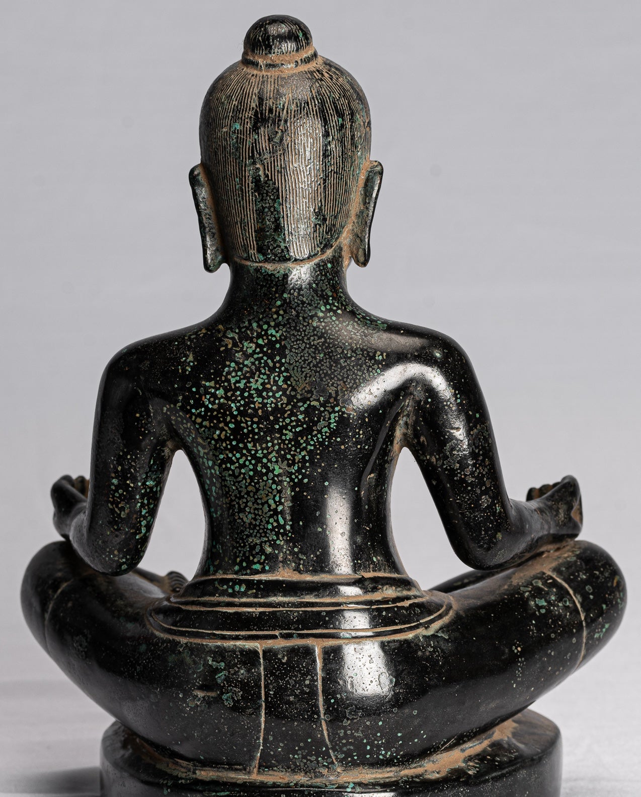 Antique Khmer Style Seated Bronze Meditation Jayavarman VII Statue - 26cm/10"
