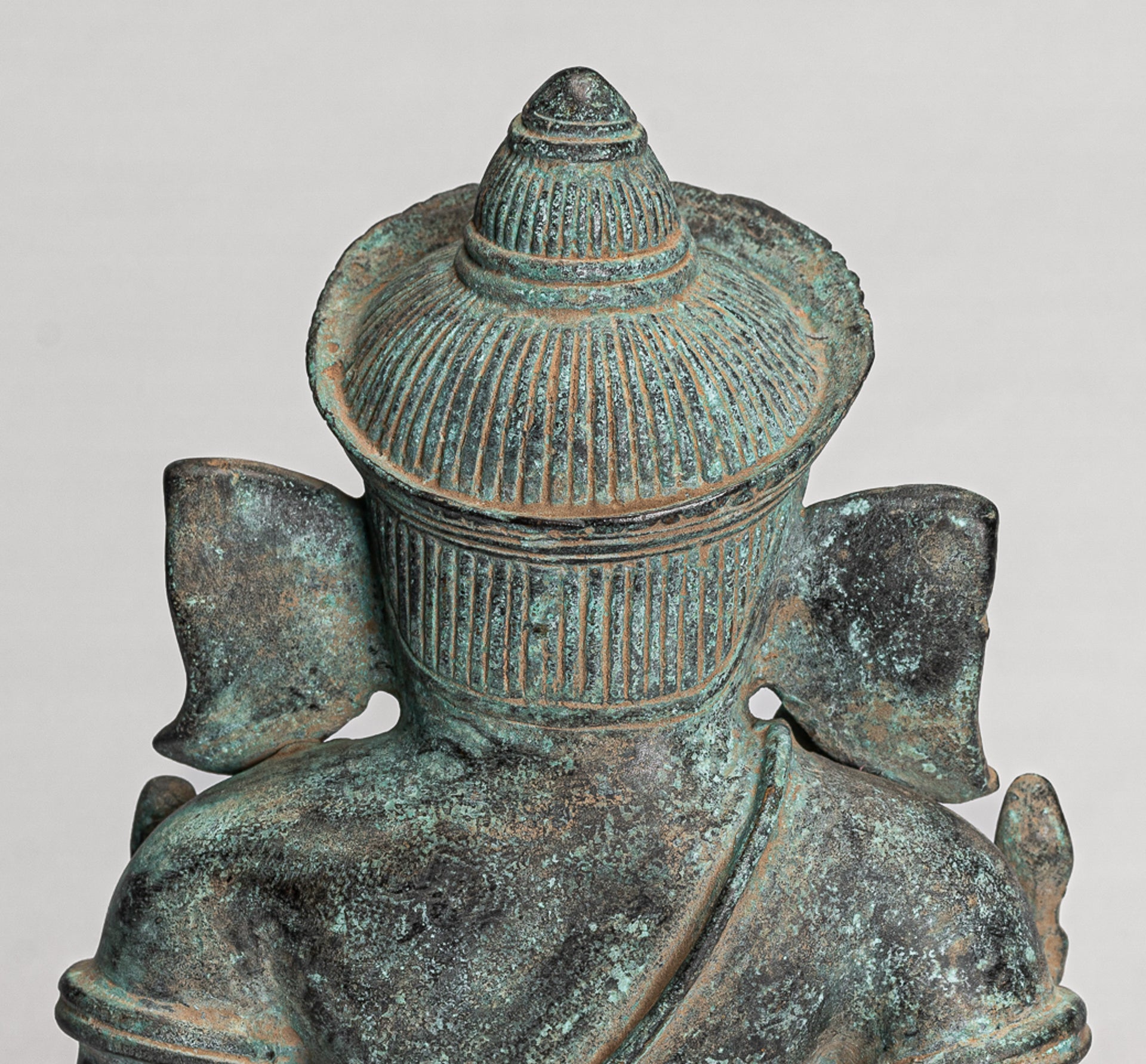 Ganesha Statue - Antique Khmer Style Seated Bronze Bayon Ganesh Statue - 24cm/10"