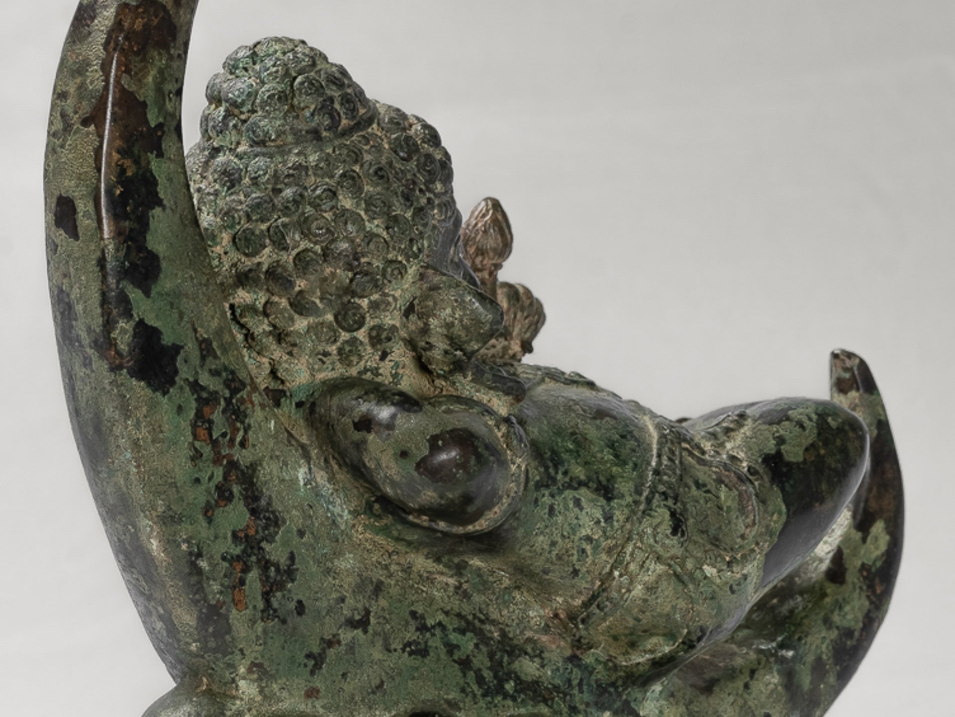 Ganesha Statue - Antique Thai Style Bronze Reclining Ganesha Statue on Moon - 31cm/12"