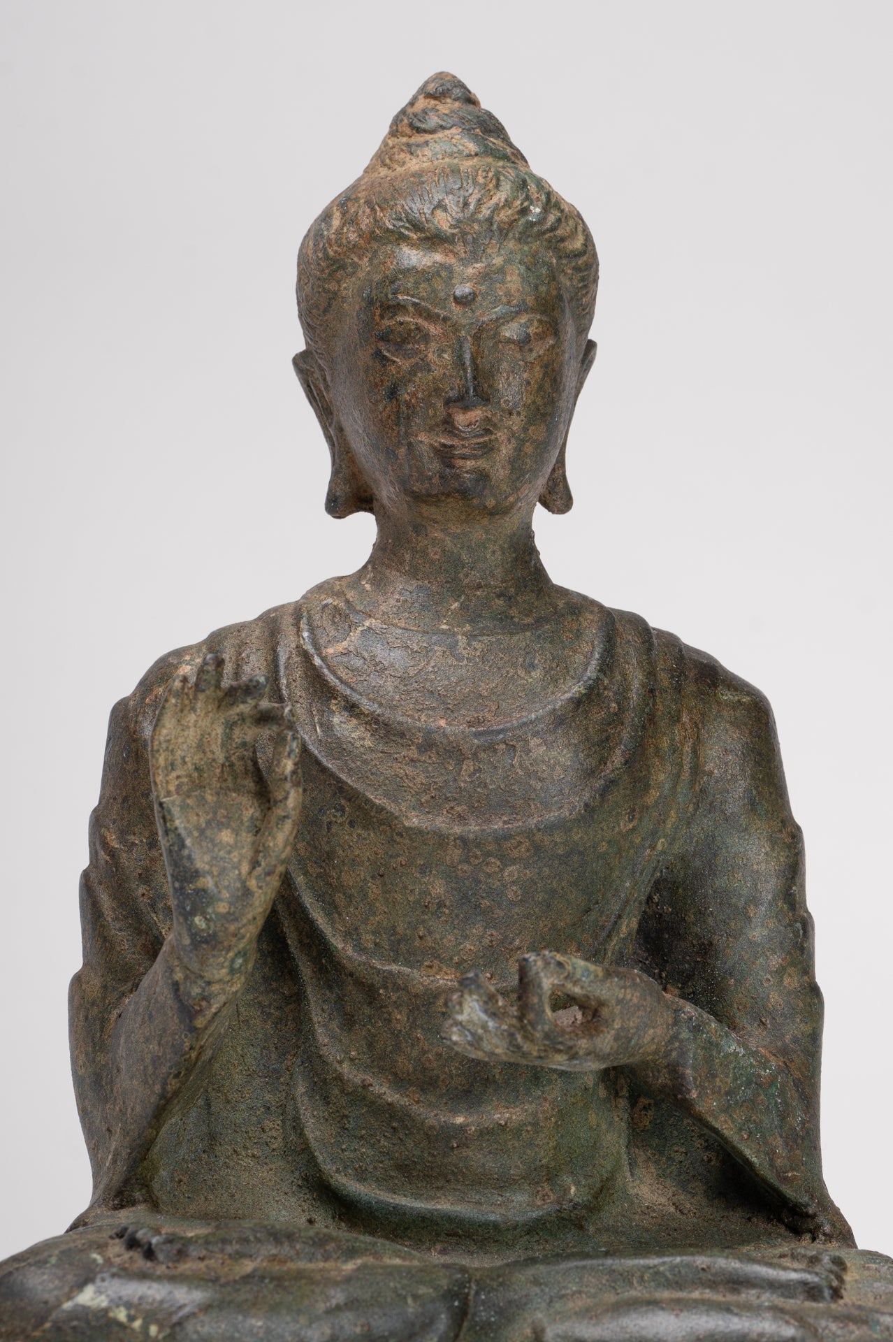 Indian Buddha Statue - Antique Gandhara Style Bronze Protection Buddha Statue - 25cm/10"