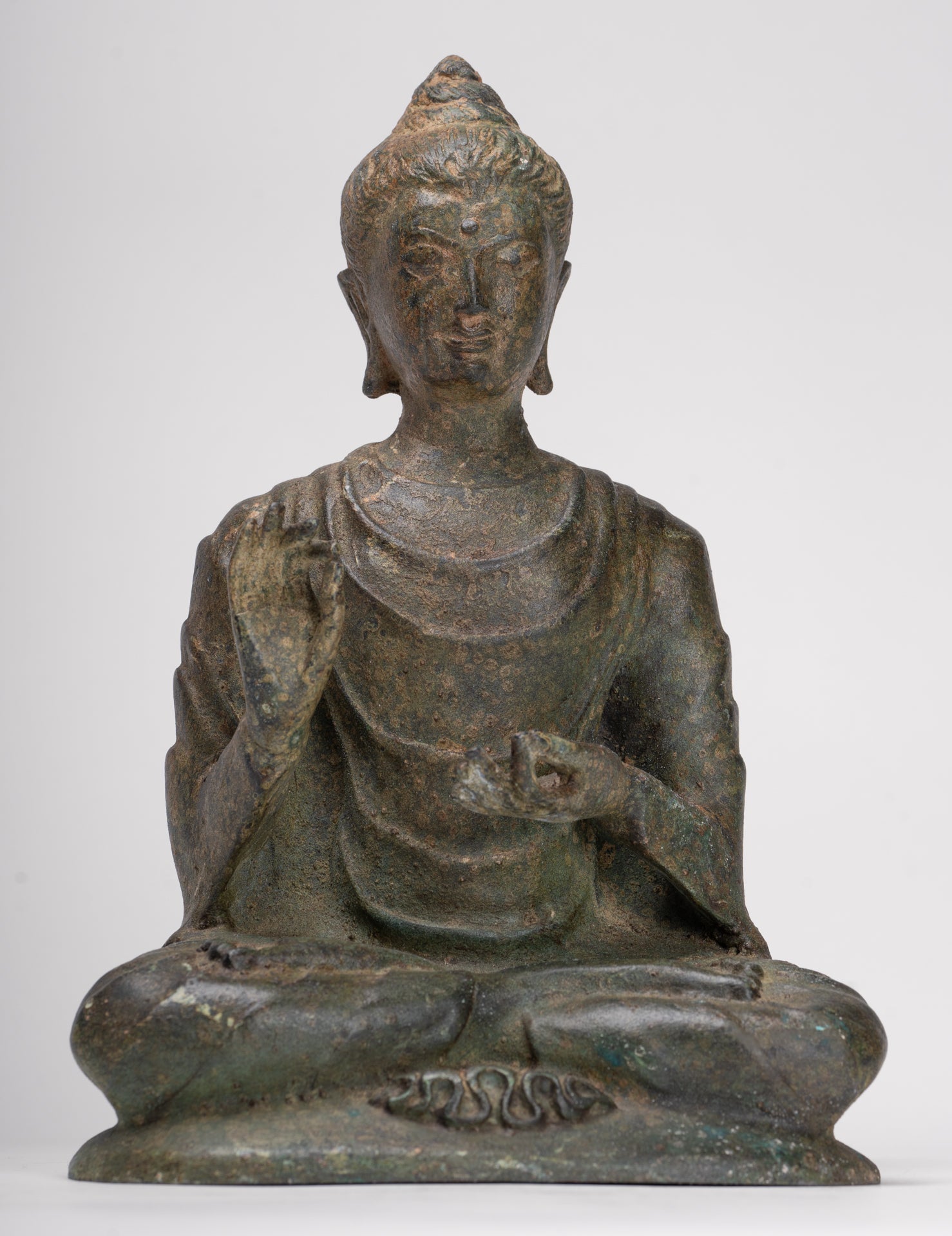 Indian Buddha Statue - Antique Gandhara Style Bronze Protection Buddha Statue - 25cm/10"