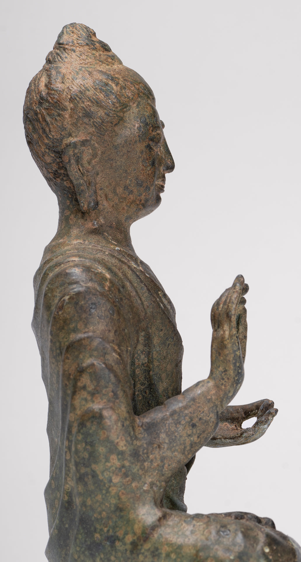Indian Buddha Statue - Antique Gandhara Style Bronze Protection Buddha Statue - 25cm/10"