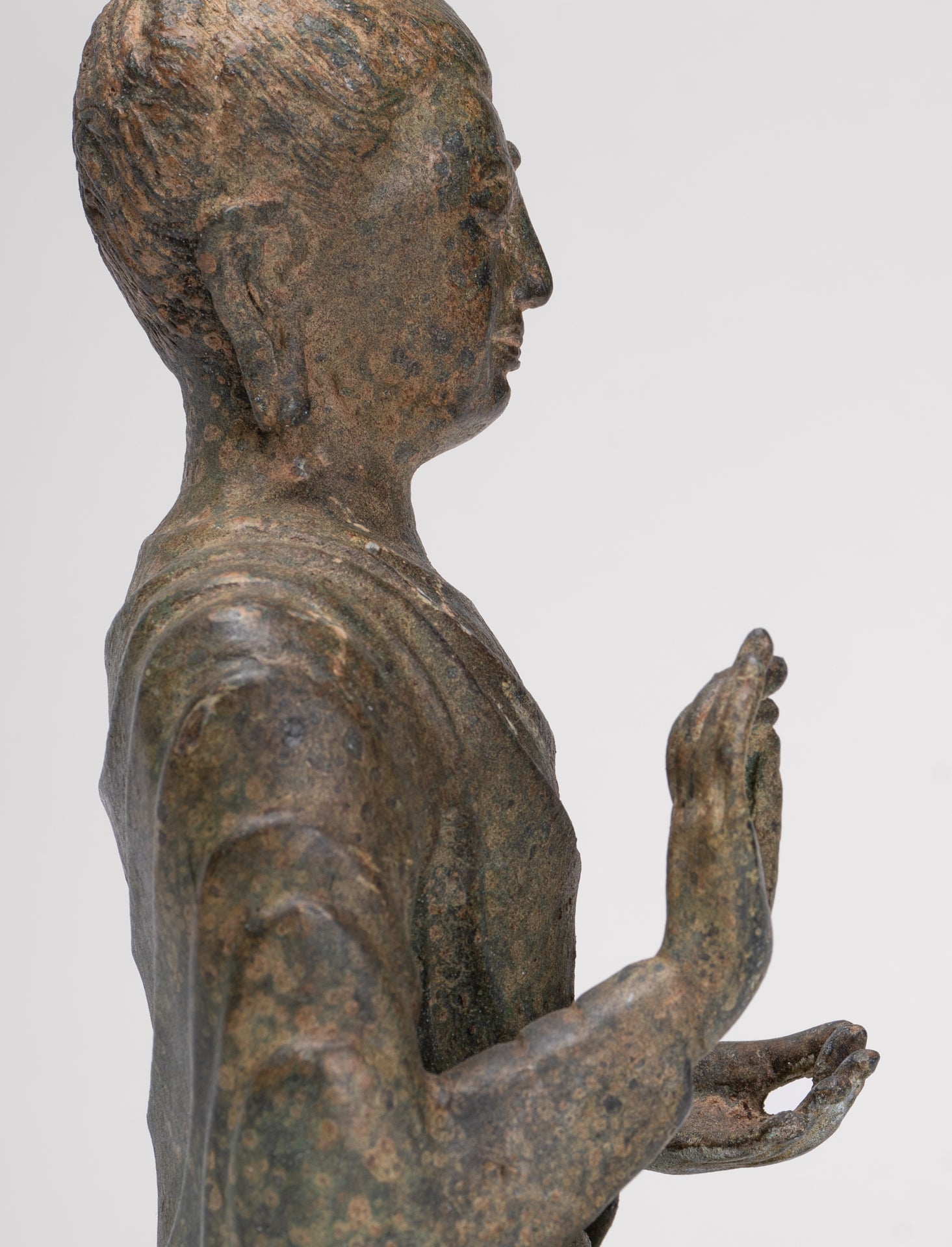 Indian Buddha Statue - Antique Gandhara Style Bronze Protection Buddha Statue - 25cm/10"