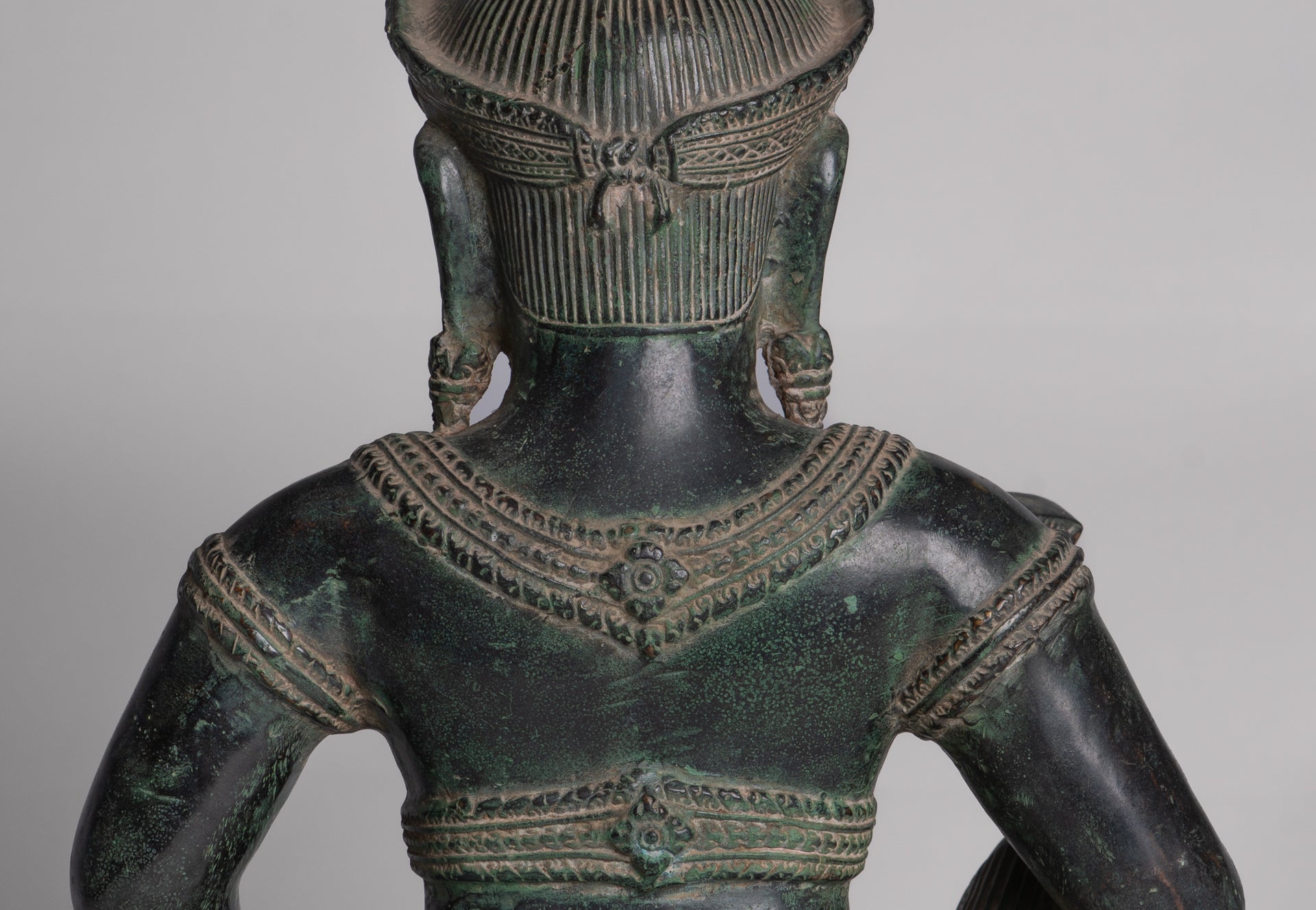 Vishvakarman Statue - Antique Khmer Style Bayon Seated Bronze Vishvakarman Statue - 41cm/16"