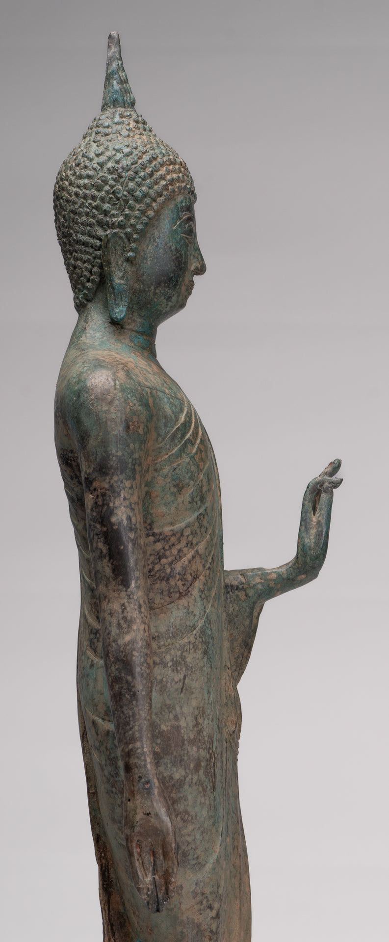 Antique Sukhothai Style Standing Bronze Protection Walking Buddha Statue - 65cm/26"