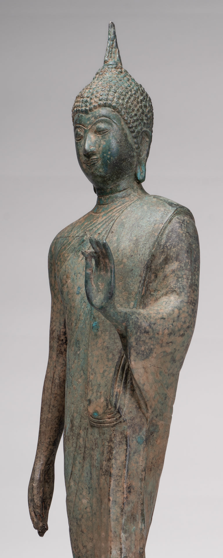 Antique Sukhothai Style Standing Bronze Protection Walking Buddha Statue - 65cm/26"