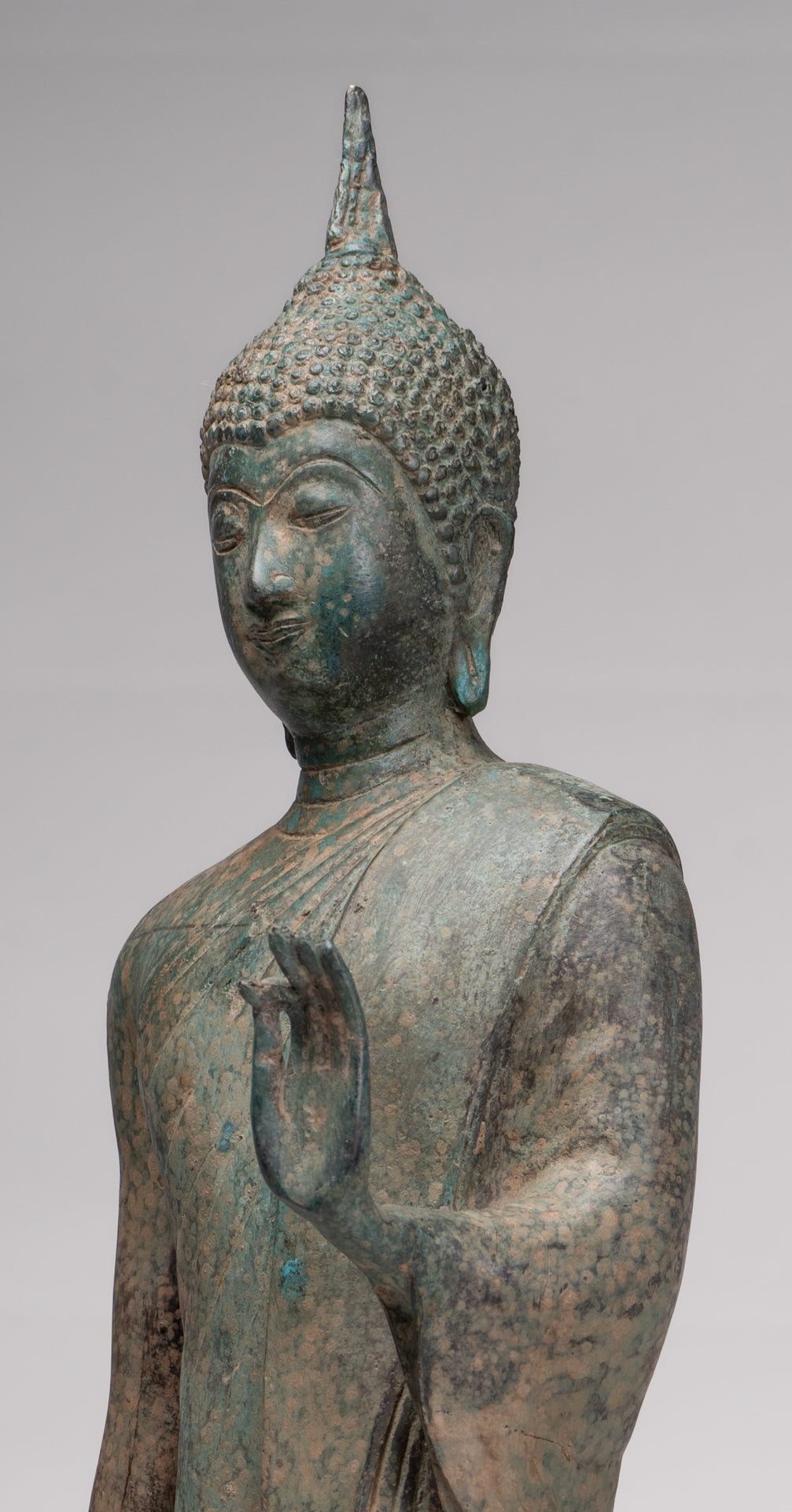 Antique Sukhothai Style Standing Bronze Protection Walking Buddha Statue - 65cm/26"