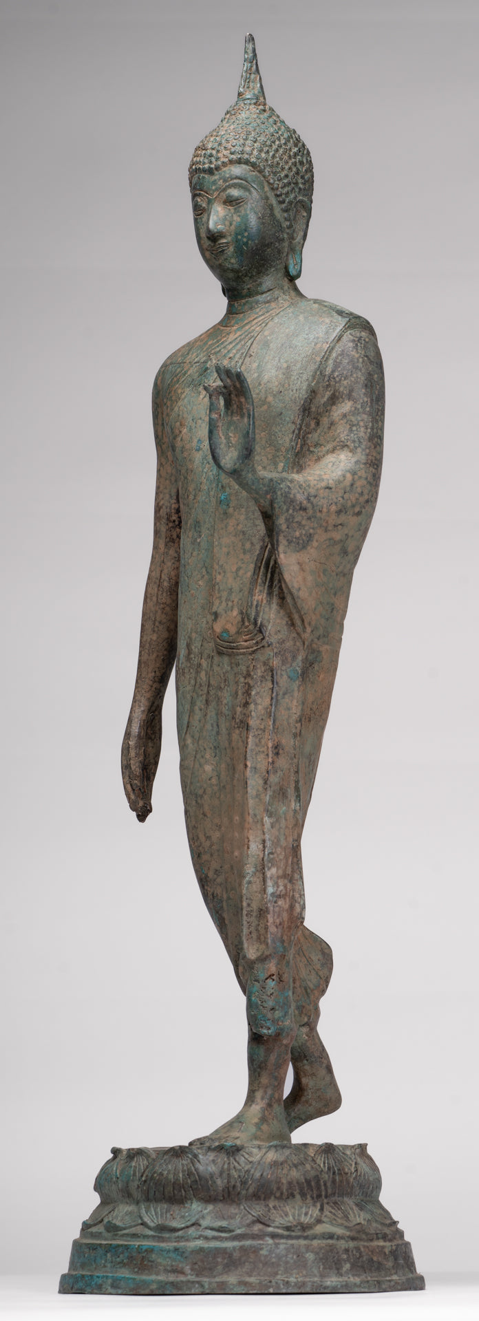 Antique Sukhothai Style Standing Bronze Protection Walking Buddha Statue - 65cm/26"