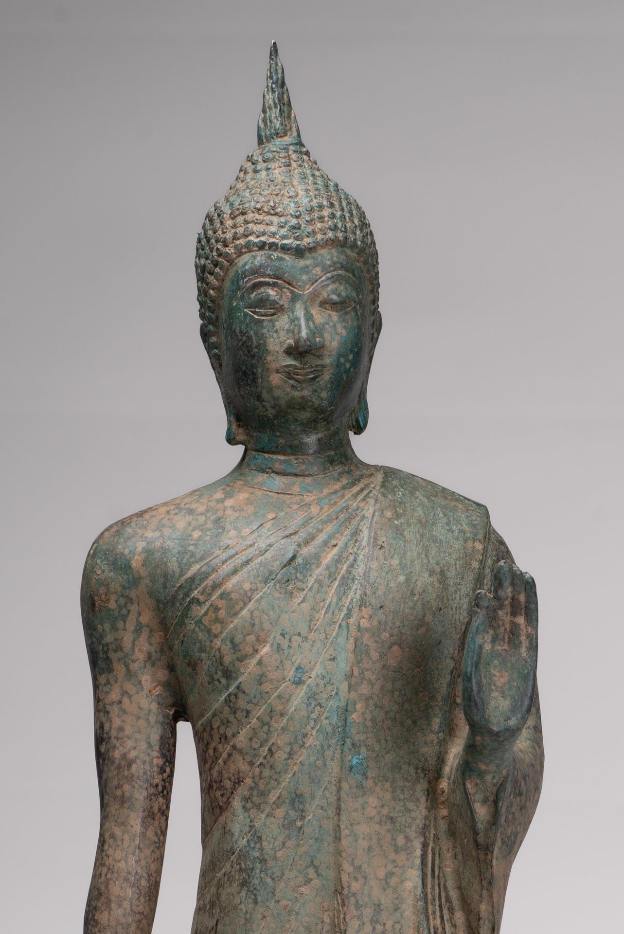 Antique Sukhothai Style Standing Bronze Protection Walking Buddha Statue - 65cm/26"