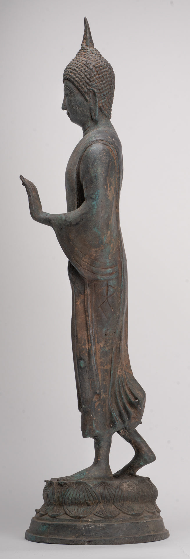 Antique Sukhothai Style Standing Bronze Protection Walking Buddha Statue - 65cm/26"