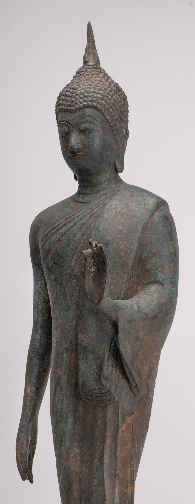 Antique Sukhothai Style Standing Bronze Protection Walking Buddha Statue - 65cm/26"
